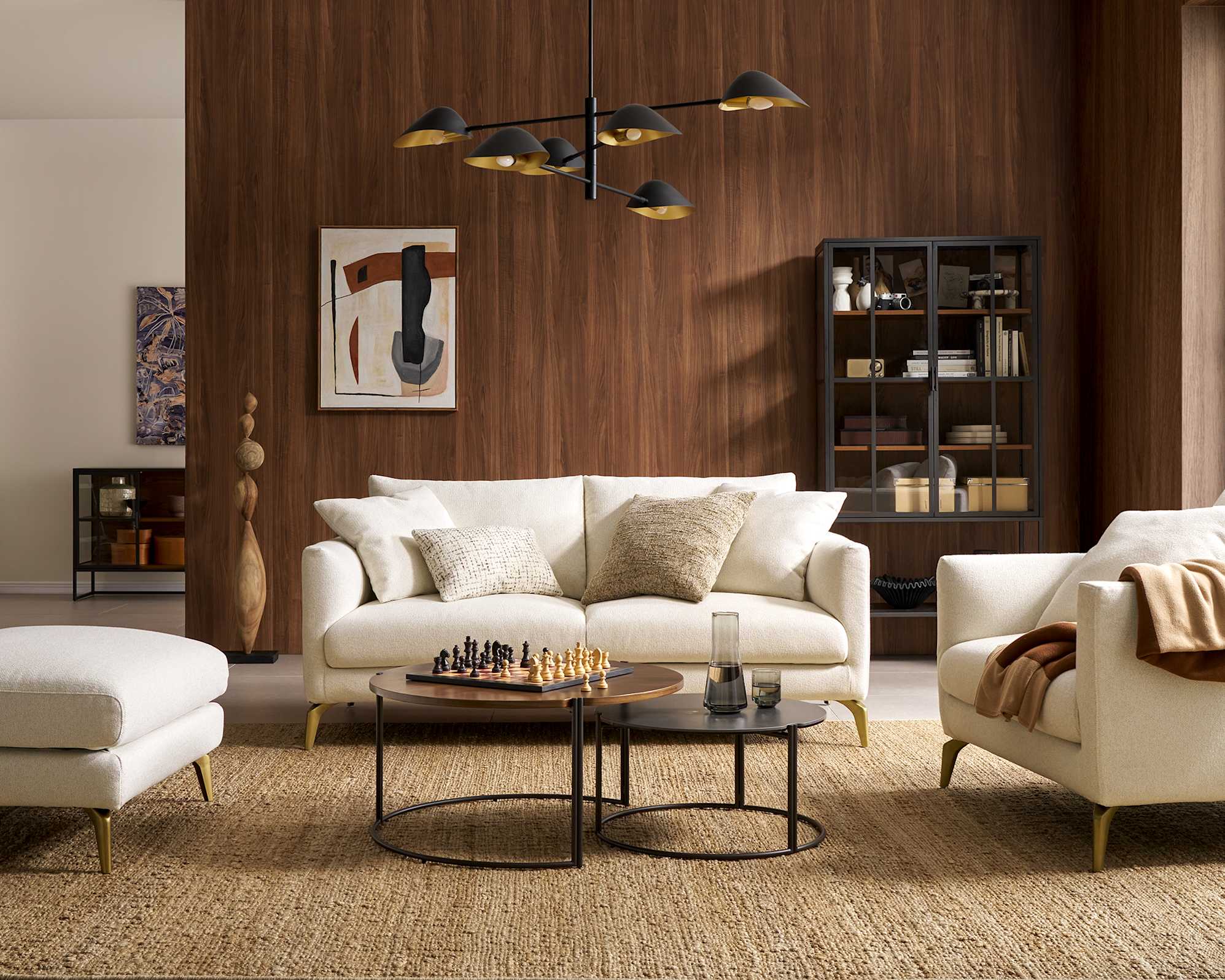 Lena 2 Seater Sofa, (Performance Hugo) Cream (Brass Legs) lifestyle