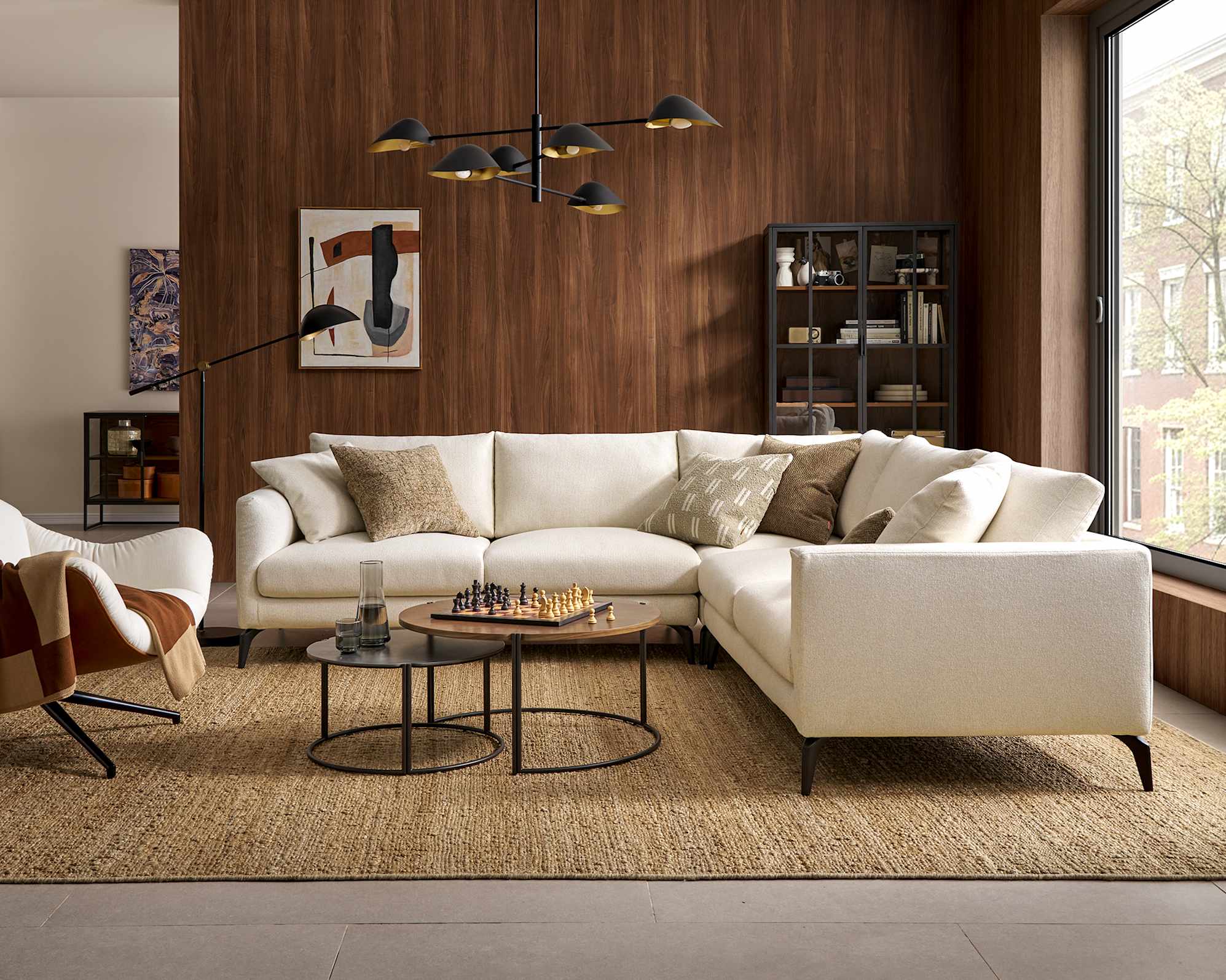 Lena Left Facing 2 Seater Couch, (Performance Hugo) Cream (Matte Black Legs)