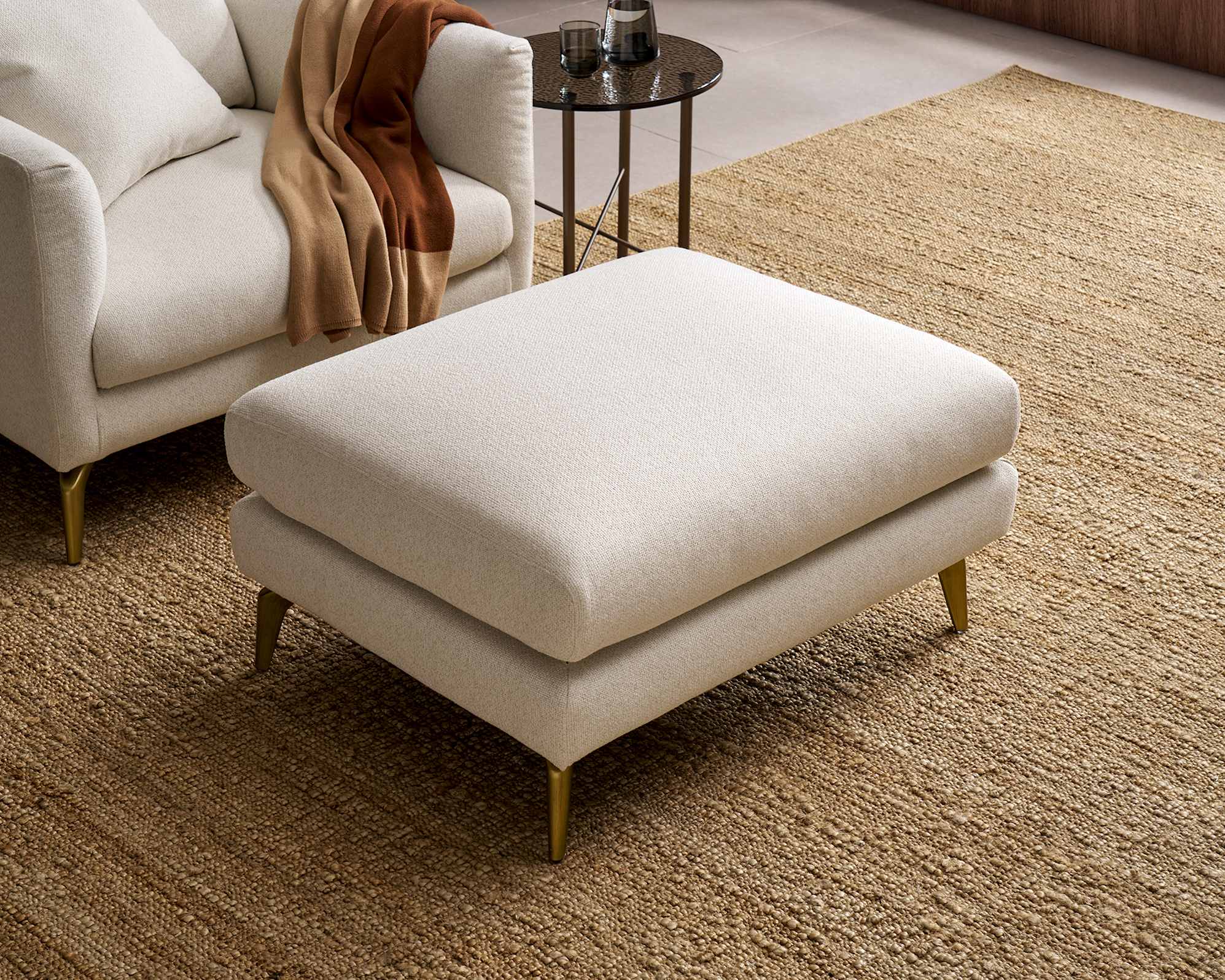 Lena Ottoman, (Performance Hugo) Cream (Brass Legs) lifestyle