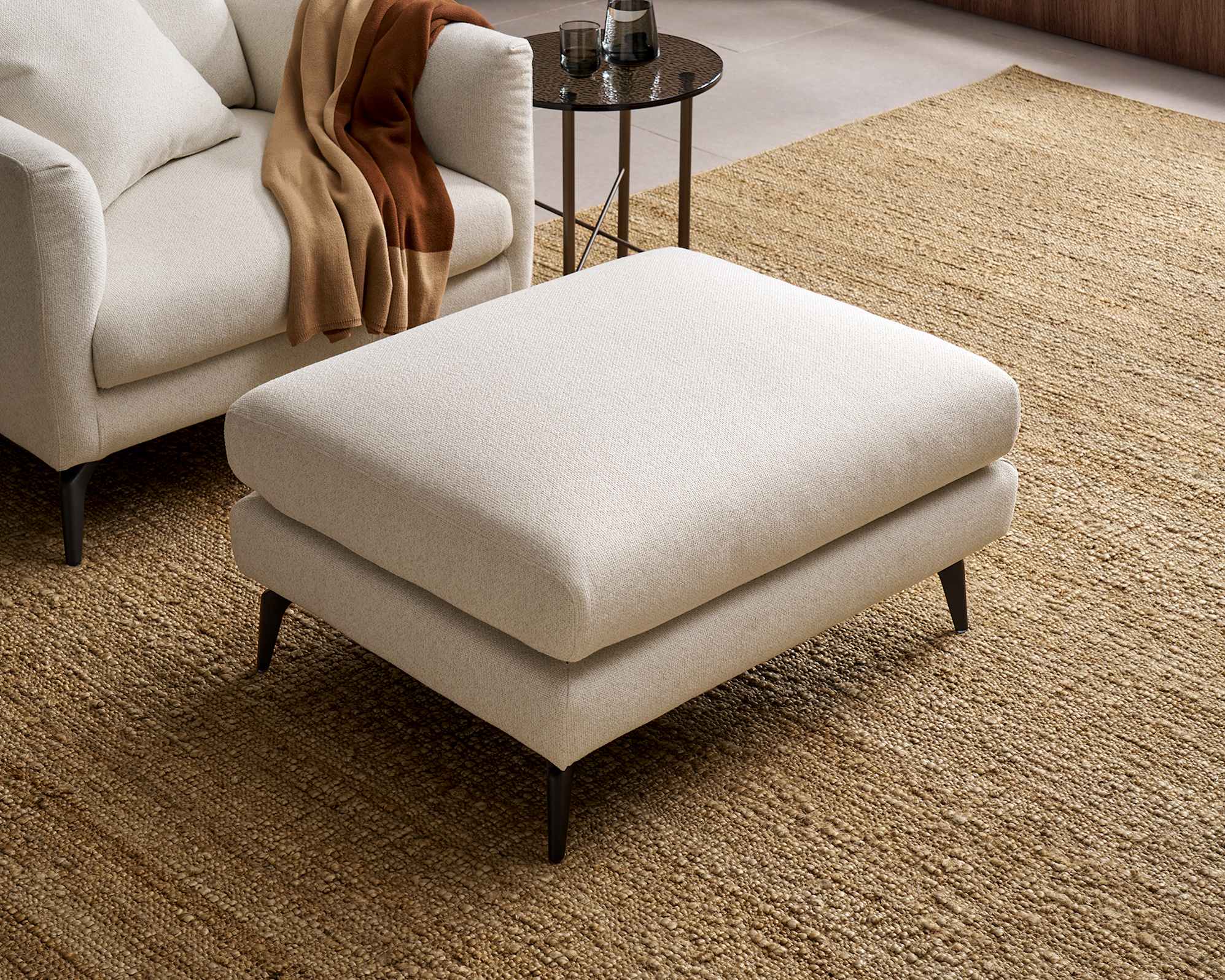 Lena Ottoman, (Performance Hugo) Cream (Matte Black Legs)
