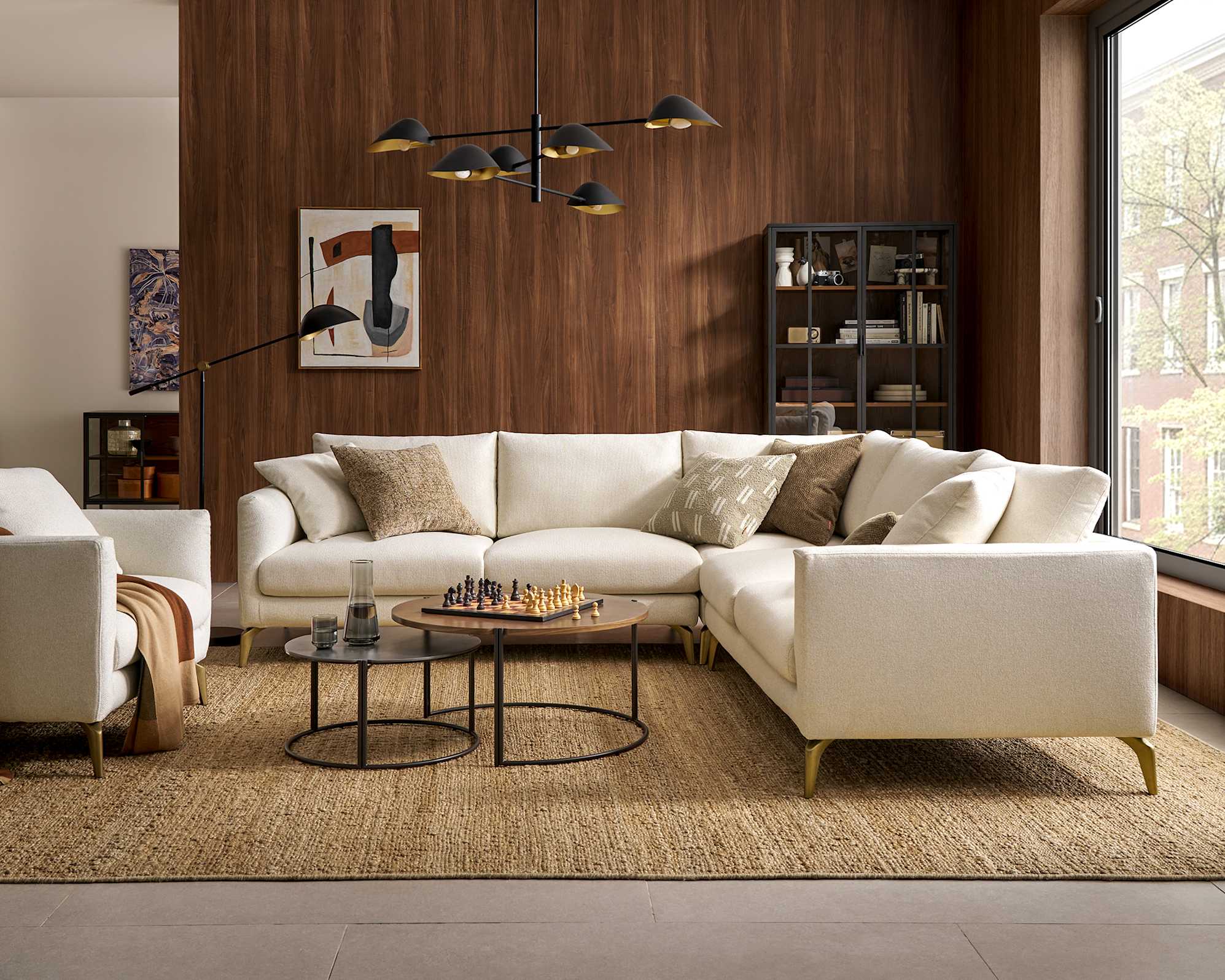 Lena L-Shape Sectional Sofa, (Performance Hugo) Cream (Brass Legs) lifestyle