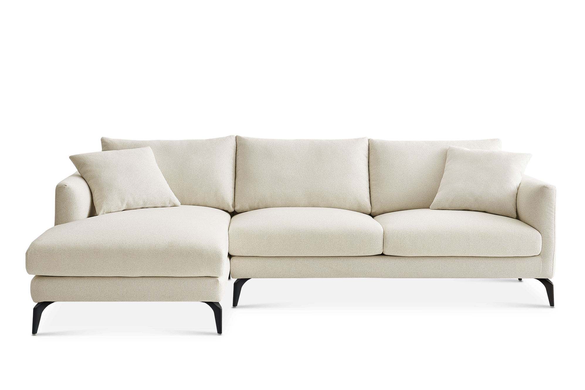 Lena Chaise Sectional Couch Left Facing, (Performance Hugo) Cream (Matte Black Legs)