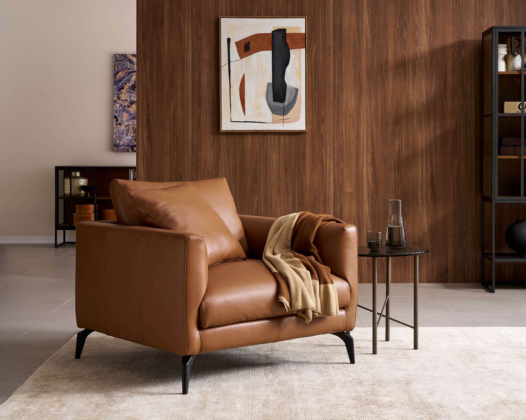 Lena Leather Armchair, (Marche) Cocoa (Matte Black Leg) lifestyle