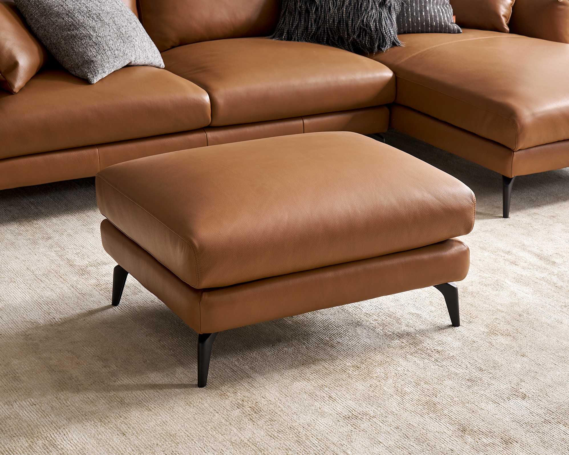 Lena Leather L-Shape Sectional Sofa with Ottoman 2
