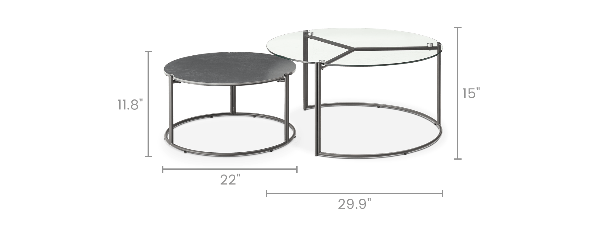 dimension of Vera Nesting Table Set