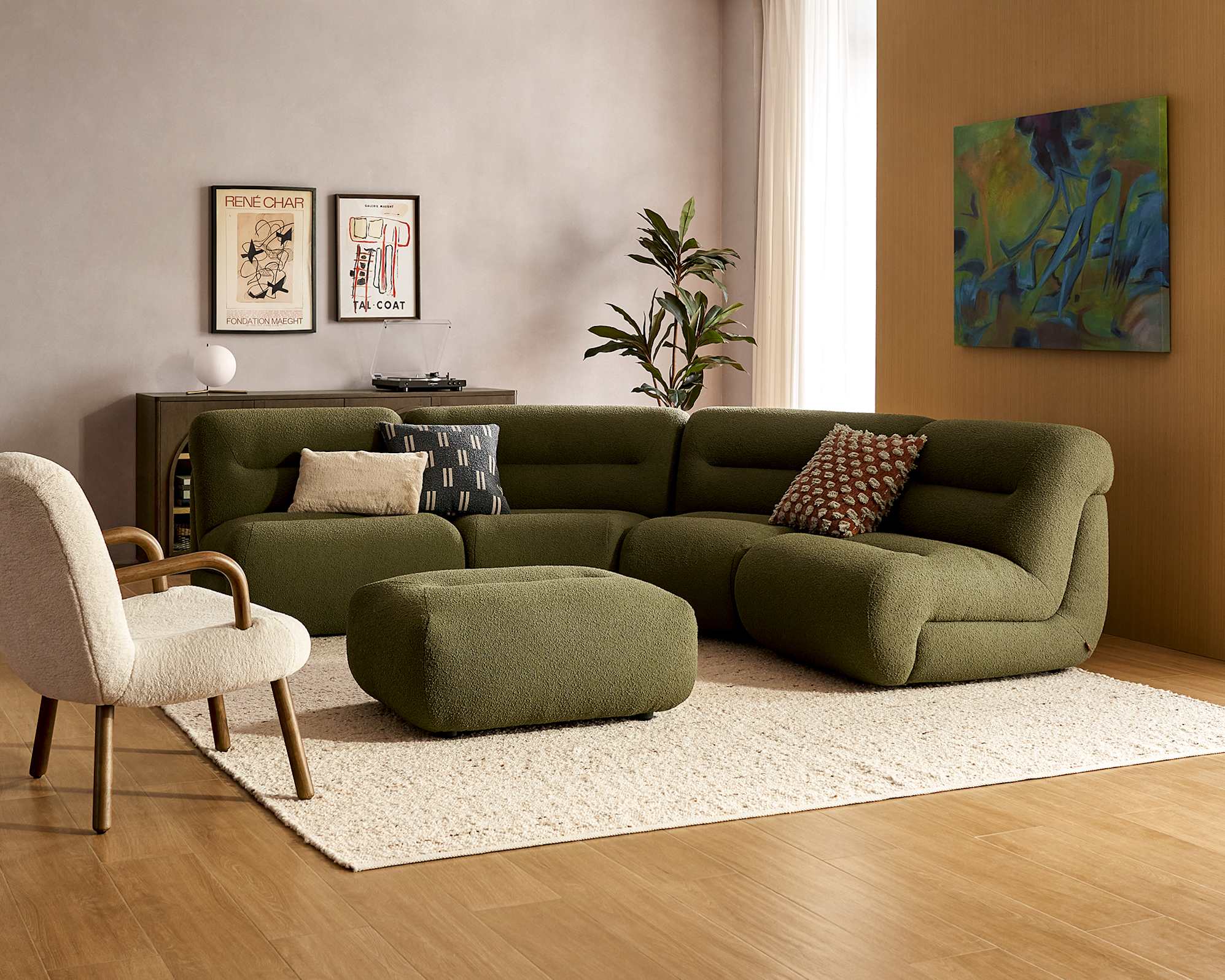 Tovi 4-Piece Sectional Sofa with Ottoman, (Performance Infinity Boucle) Moss lifestyle