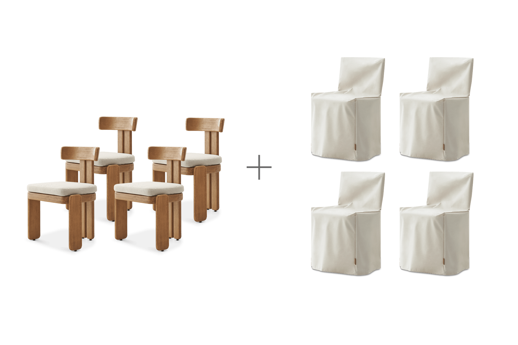Eden Outdoor Dining Chair Set of 4 with Ivory Cover, (Sable) Oat