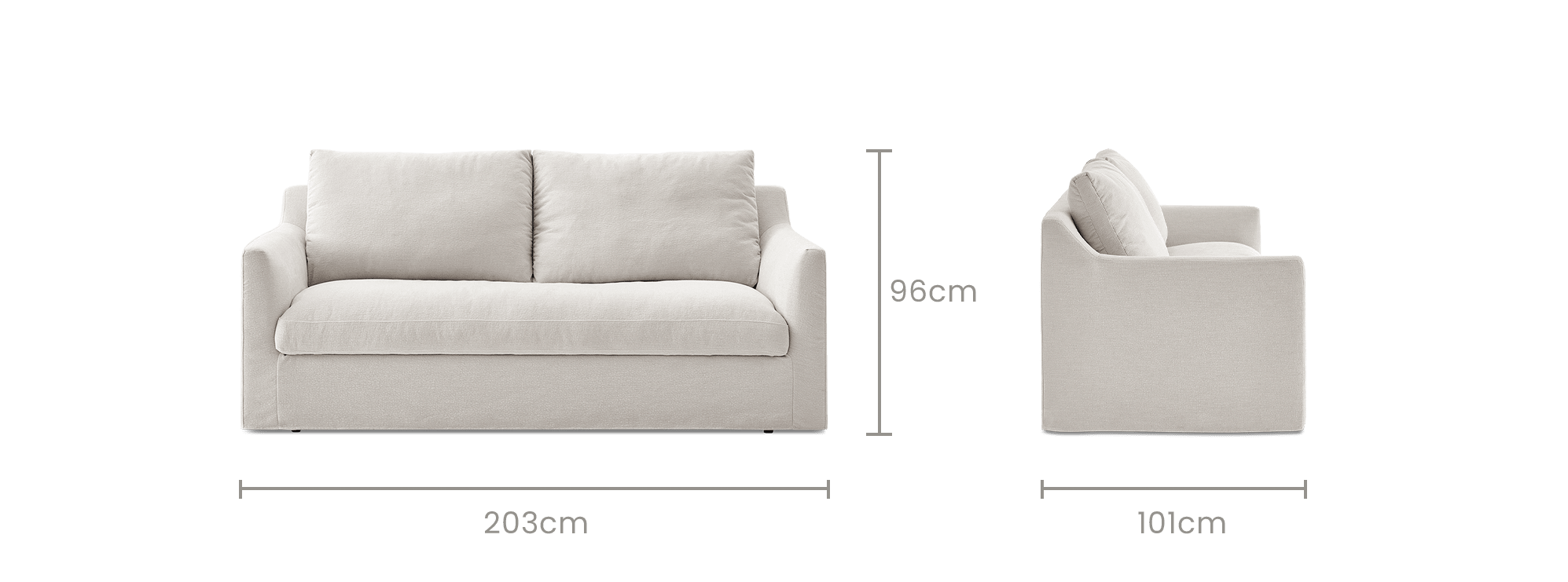 dimension of Agnes Slipcover Storage 3 Seater Sofa