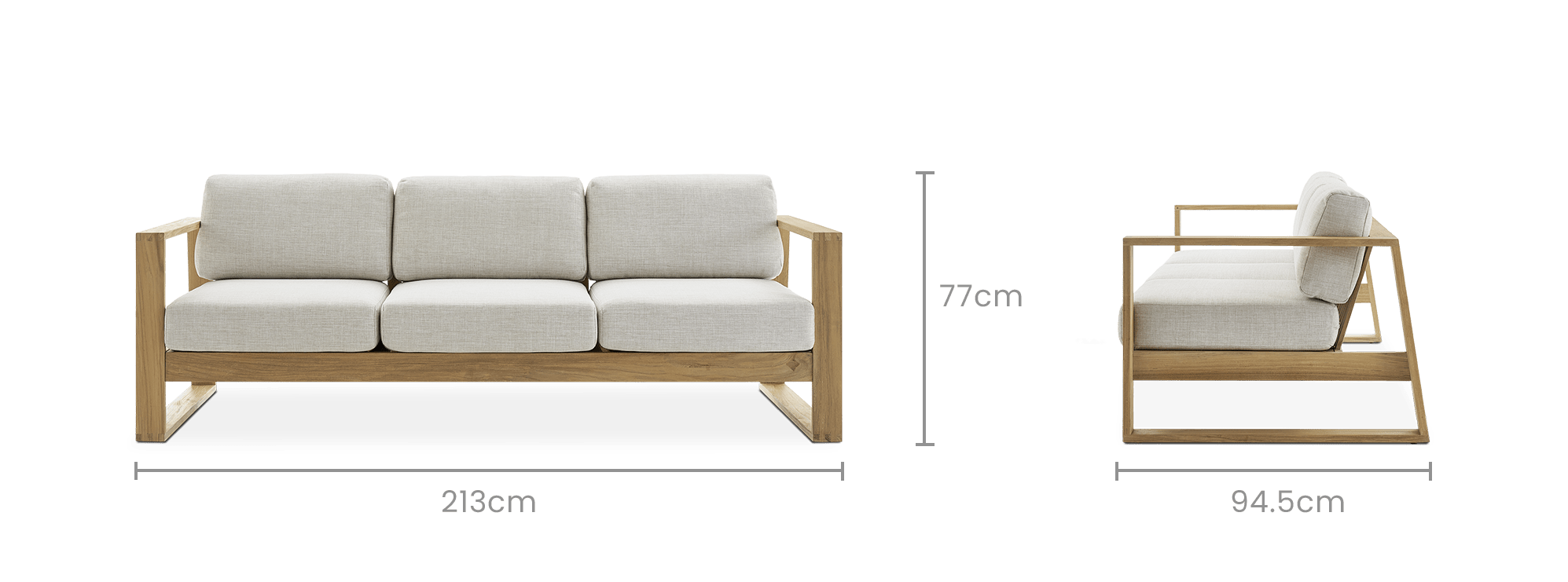 dimension of Rio Garden Teak 3 Seater Sofa