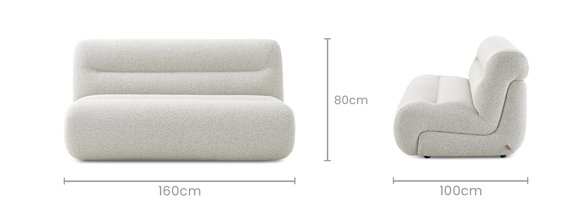 dimension of Tovi Performance Boucle 2 Seater Armless Sofa