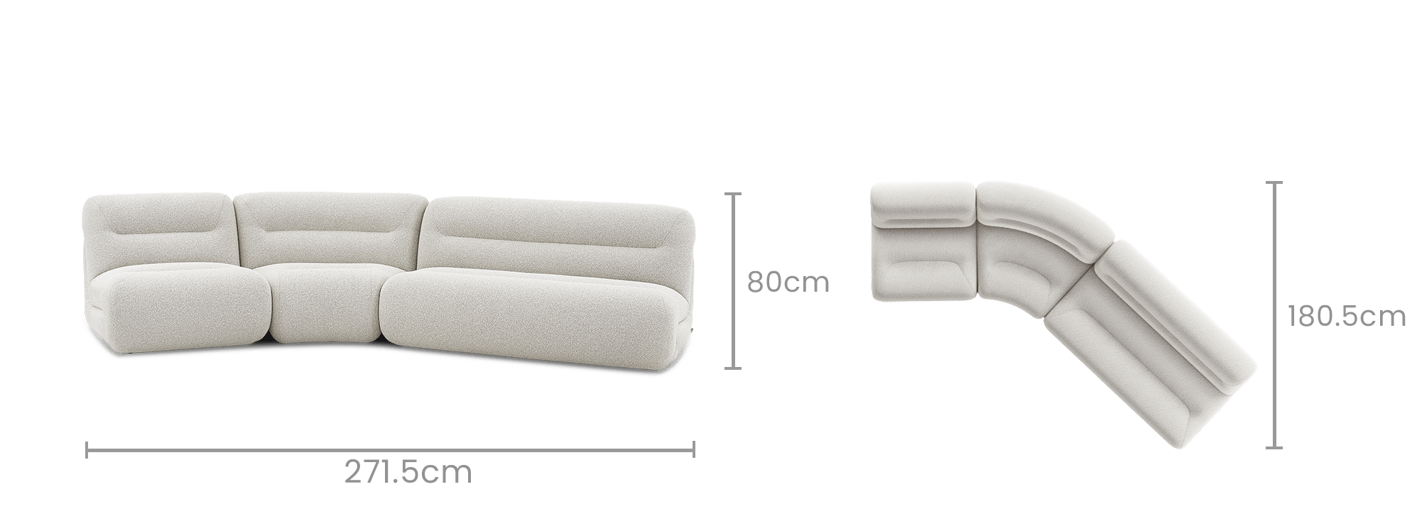 dimension of Tovi Performance Boucle Angled Chaise Sectional Sofa