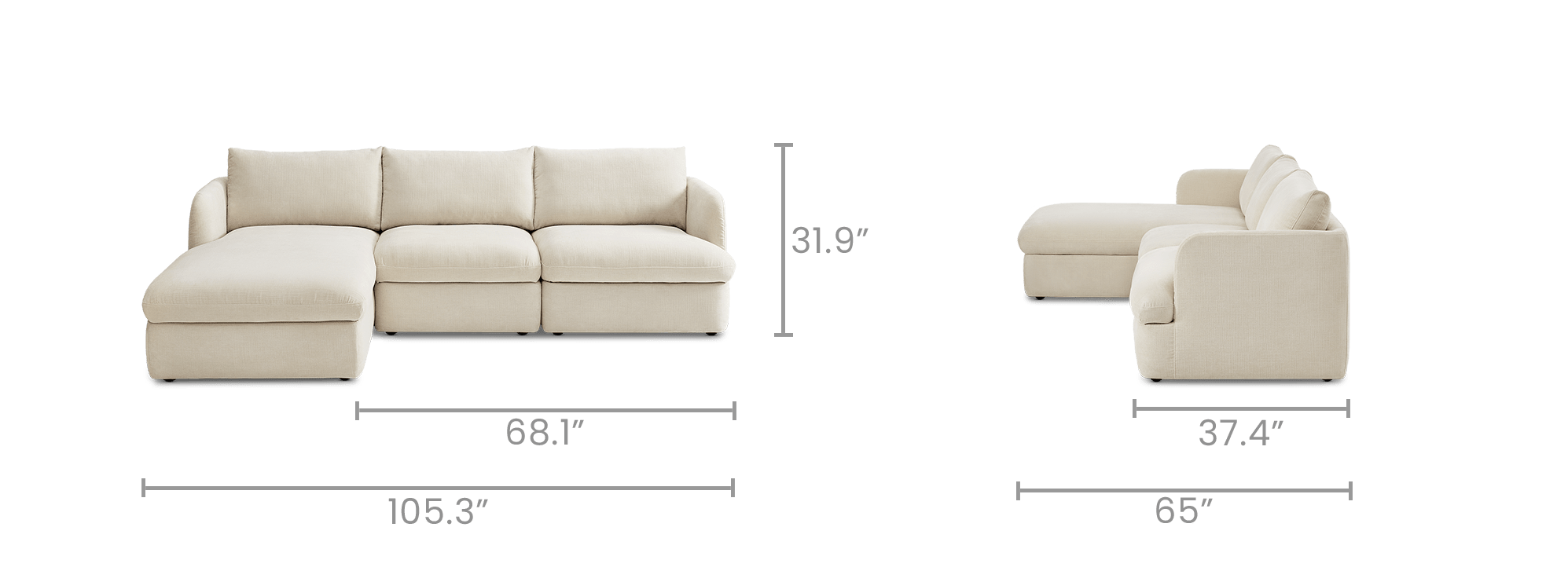 dimension of Ollie Storage Chaise Sectional Sofa