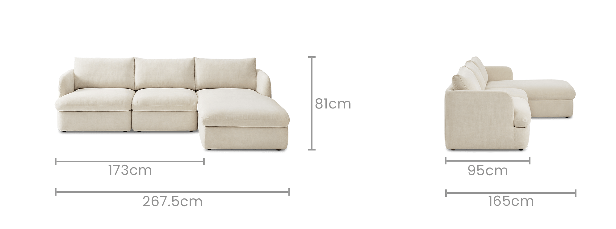 dimension of Ollie Storage Chaise Sectional Sofa