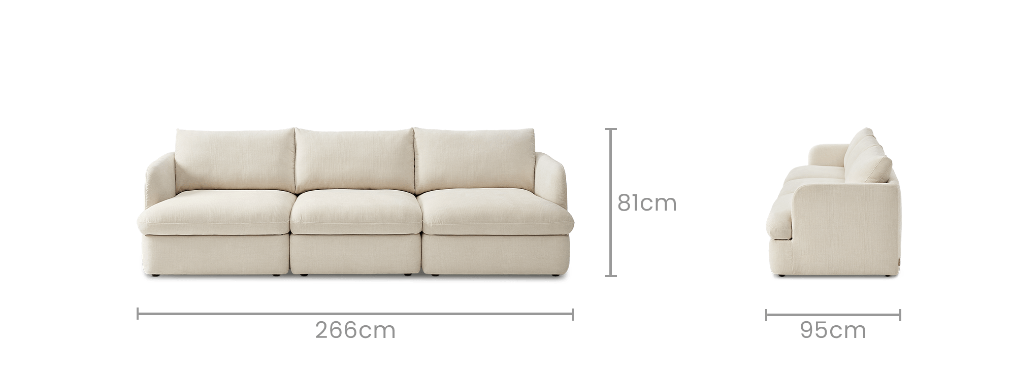 dimension of Ollie Storage Extended 3 Seater Sofa