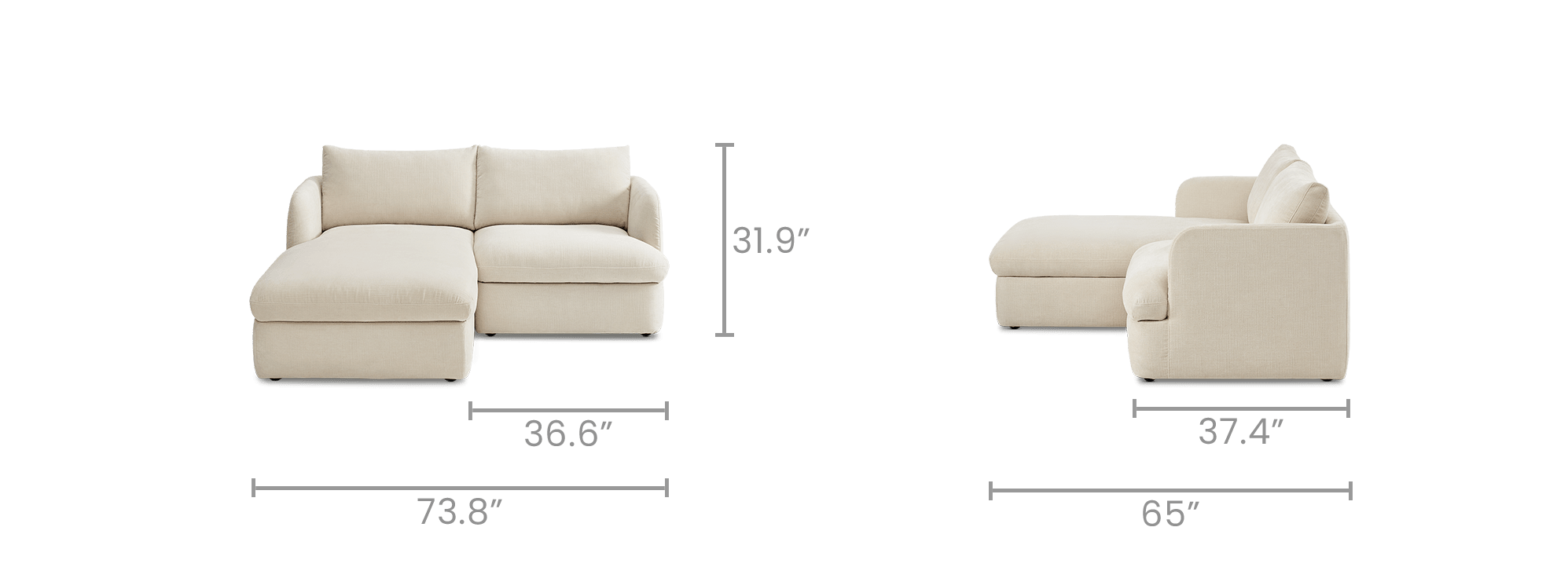 dimension of Ollie Storage Small Chaise Sectional Sofa