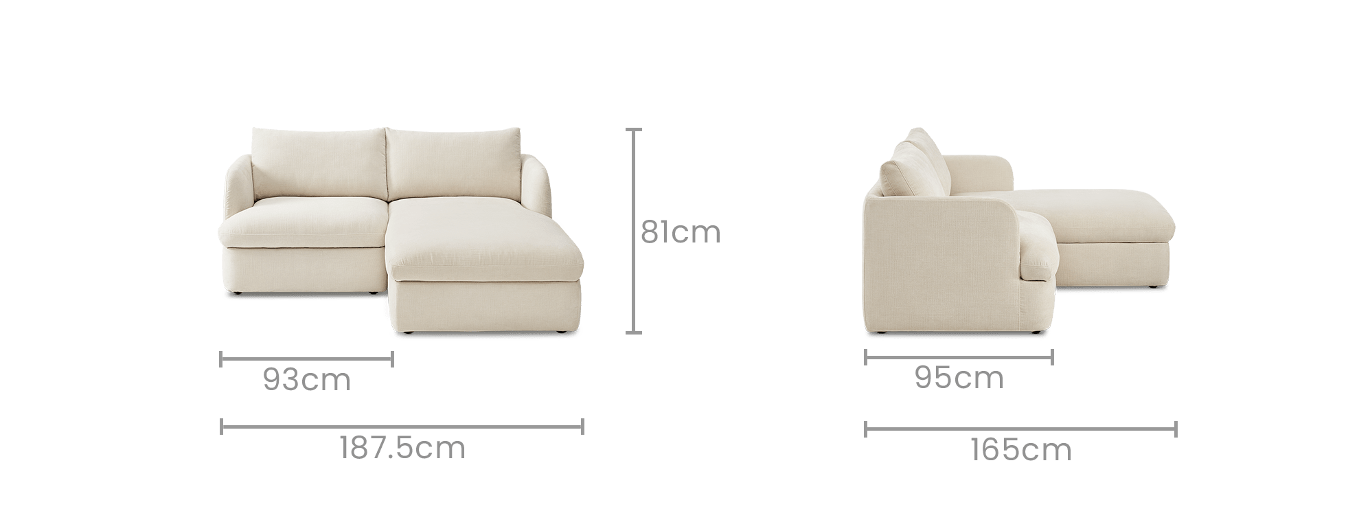 dimension of Ollie Storage Small Chaise Sectional Sofa