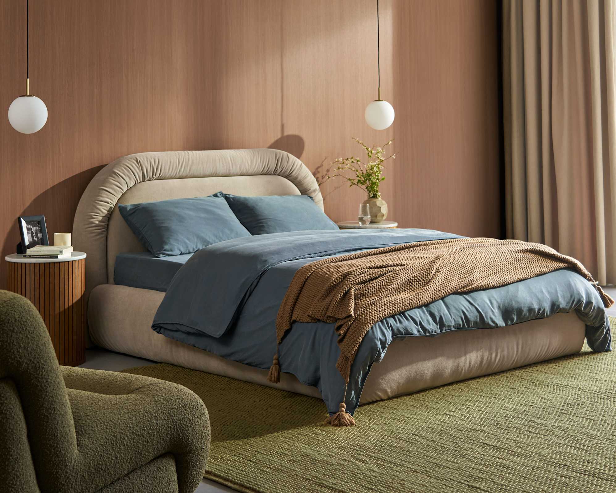 Camille Storage Queen Size Bed, (Mila) Oat lifestyle