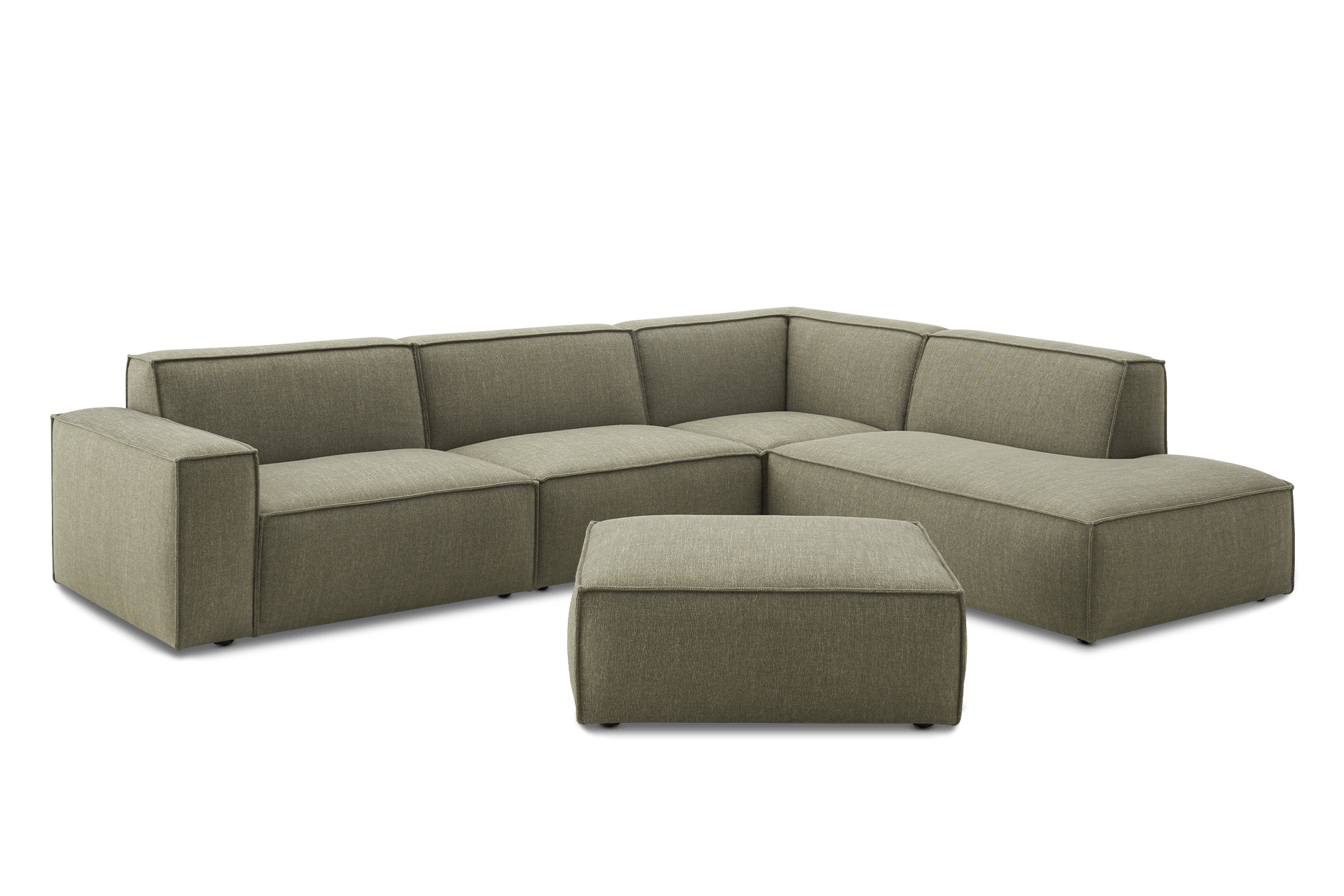 Jonathan Extended Side Chaise Sectional Sofa Right Facing with Ottoman, (Performance Twill) Moss