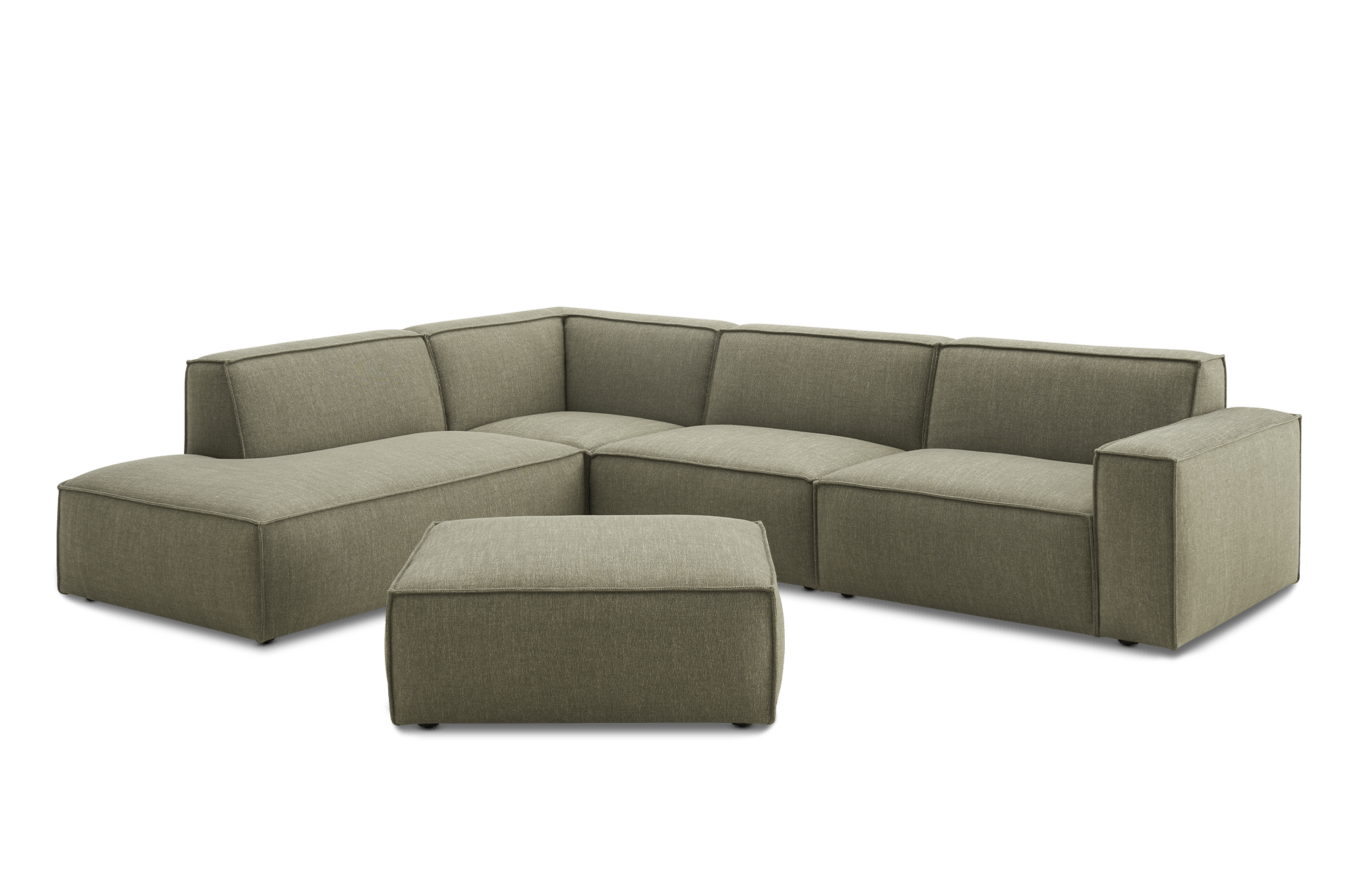 Jonathan Extended Side Chaise Sectional Sofa Left Facing with Ottoman, (Performance Twill) Moss