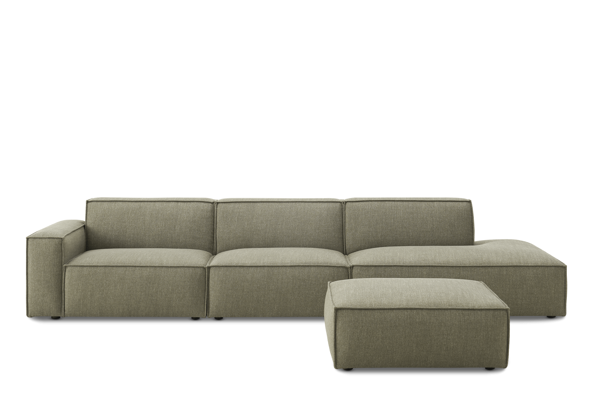 Jonathan Extended Side Chaise Sofa Right Facing with Ottoman, (Performance Twill) Moss