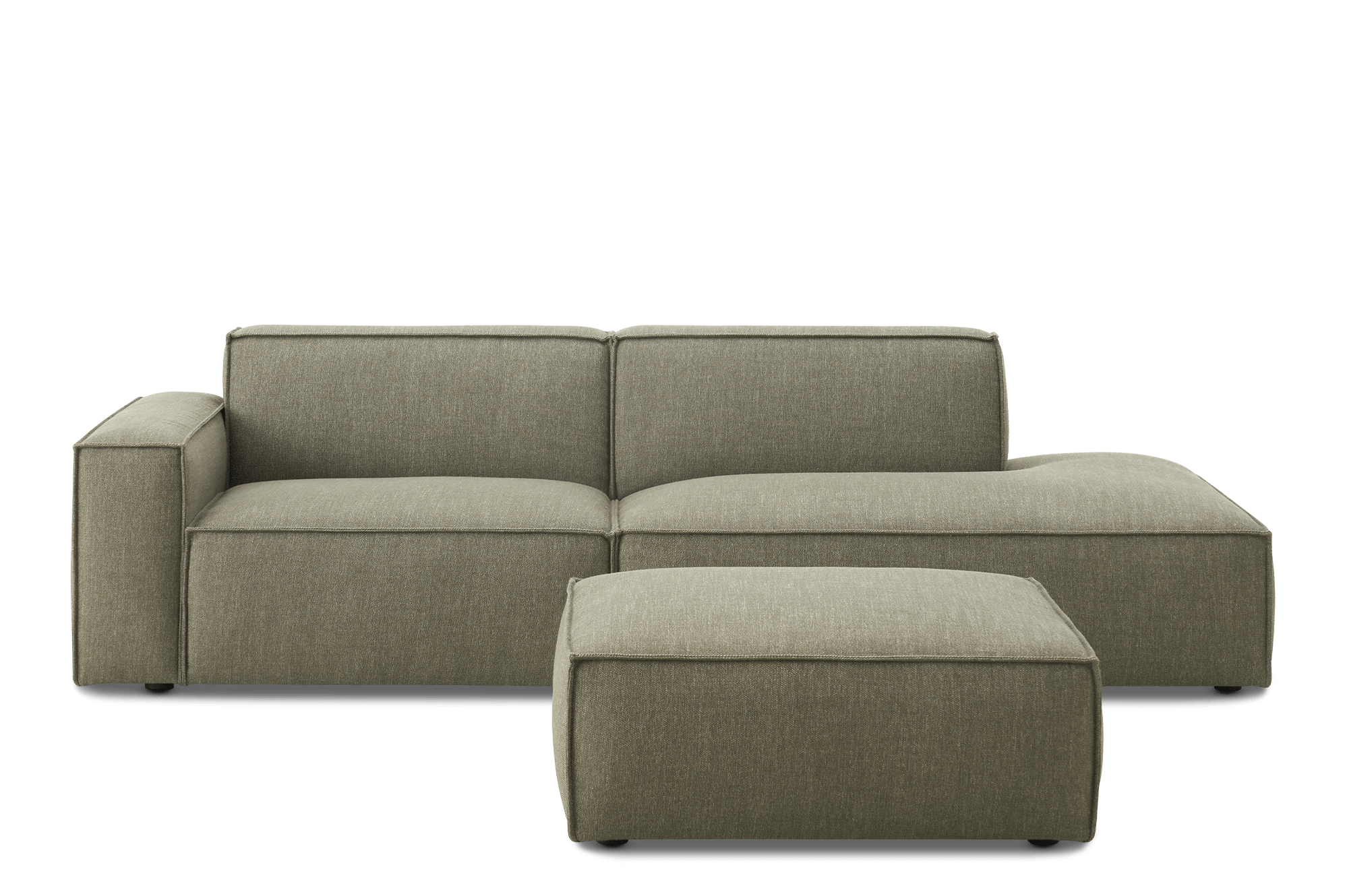 Jonathan Side Chaise Sofa Right Facing with Ottoman, (Performance Twill) Moss