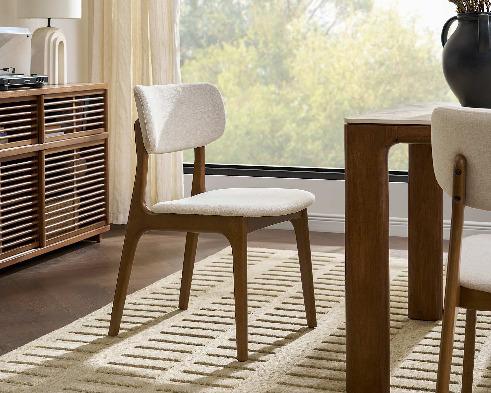 Brighton Dining Chair, (Performance Anderson) Cream (Dark Walnut) lifestyle