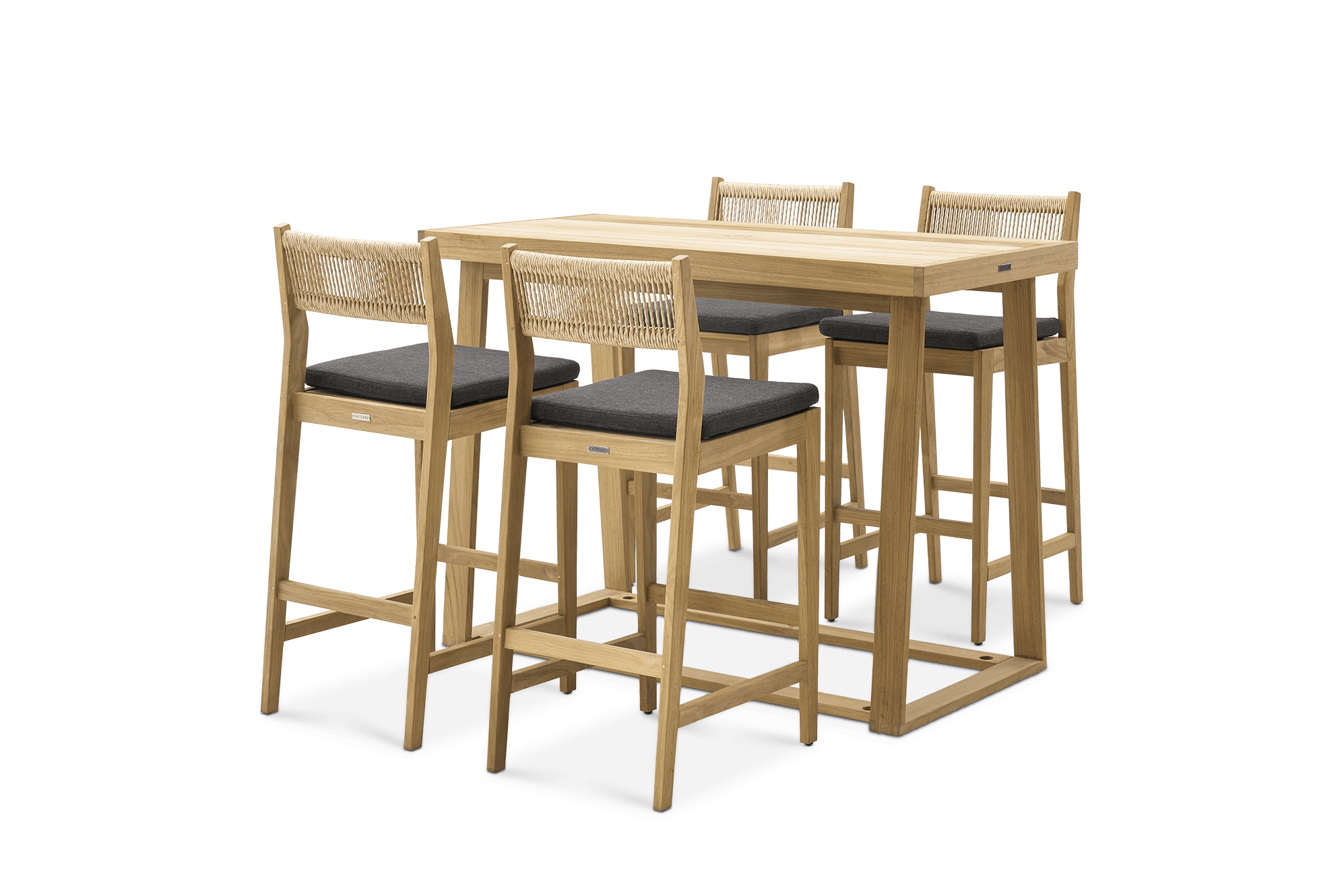 Rio Outdoor Teak Retangular Bar Table with Stool Set of 4 (Treated Version), Slate