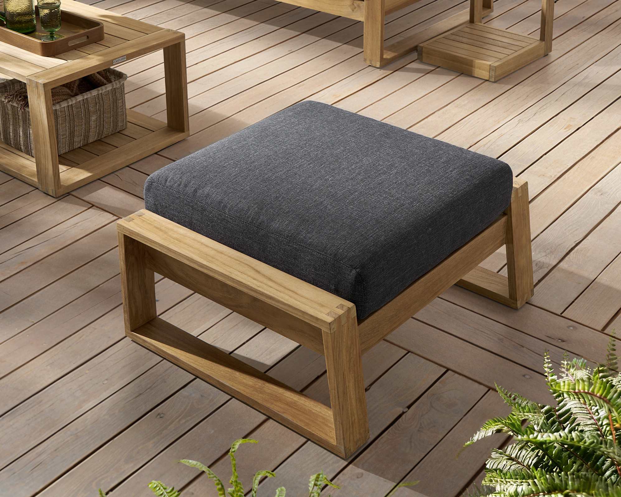Rio Outdoor Teak Ottoman (Treated Version), Slate lifestyle