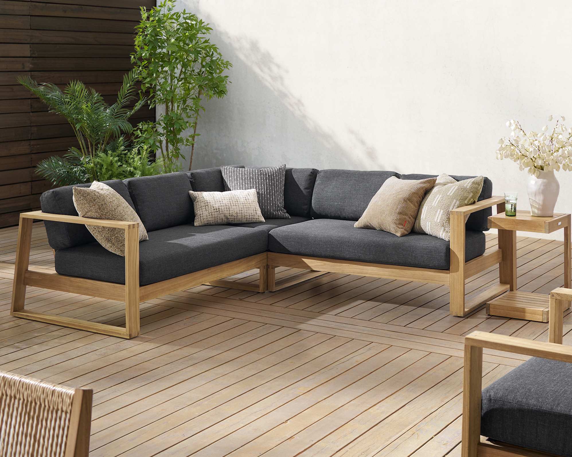 Rio Outdoor Teak L-Shape Sectional Sofa (Treated Version), Slate lifestyle