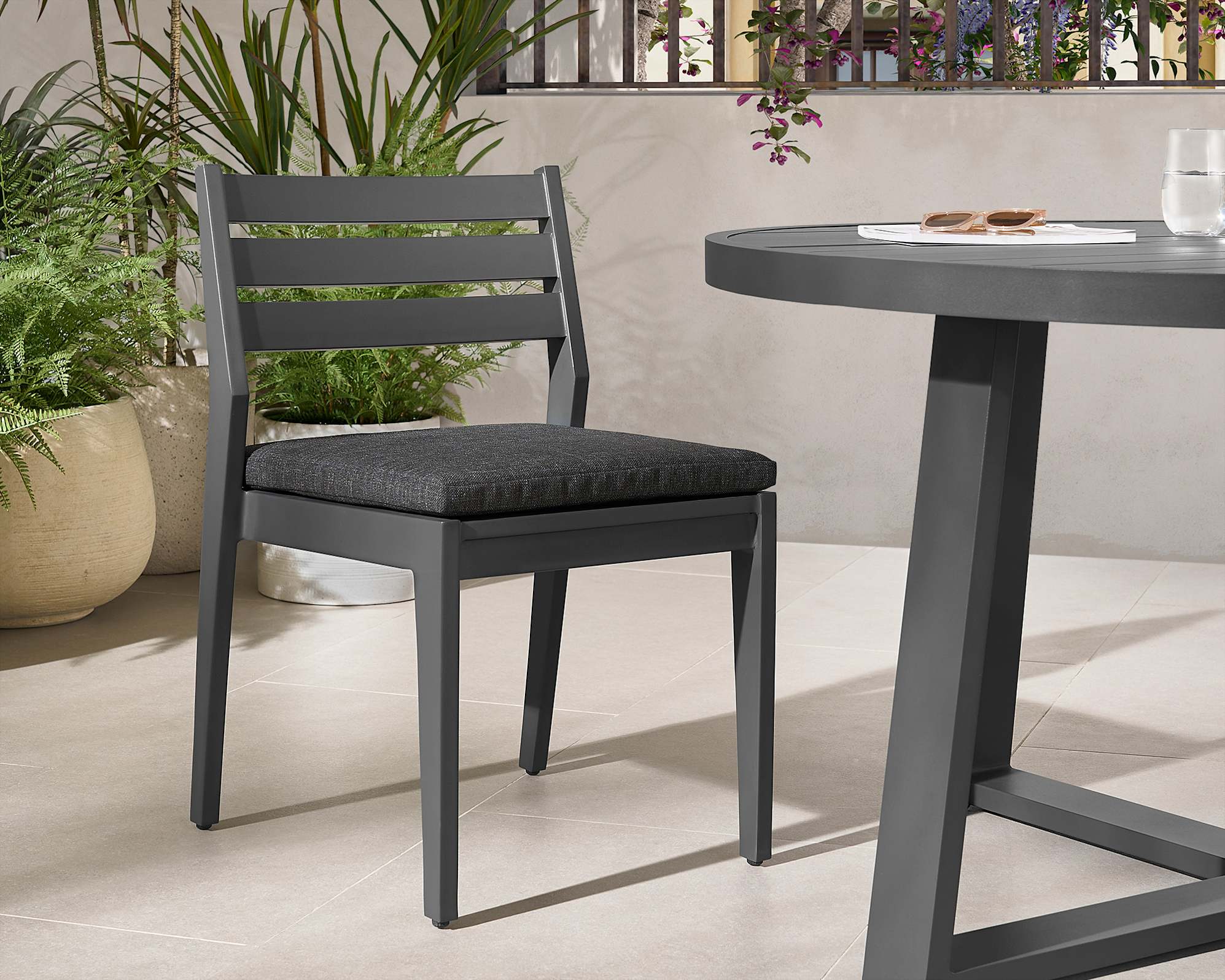 Rio Outdoor Aluminum Dining Chair Set of 2, Slate lifestyle