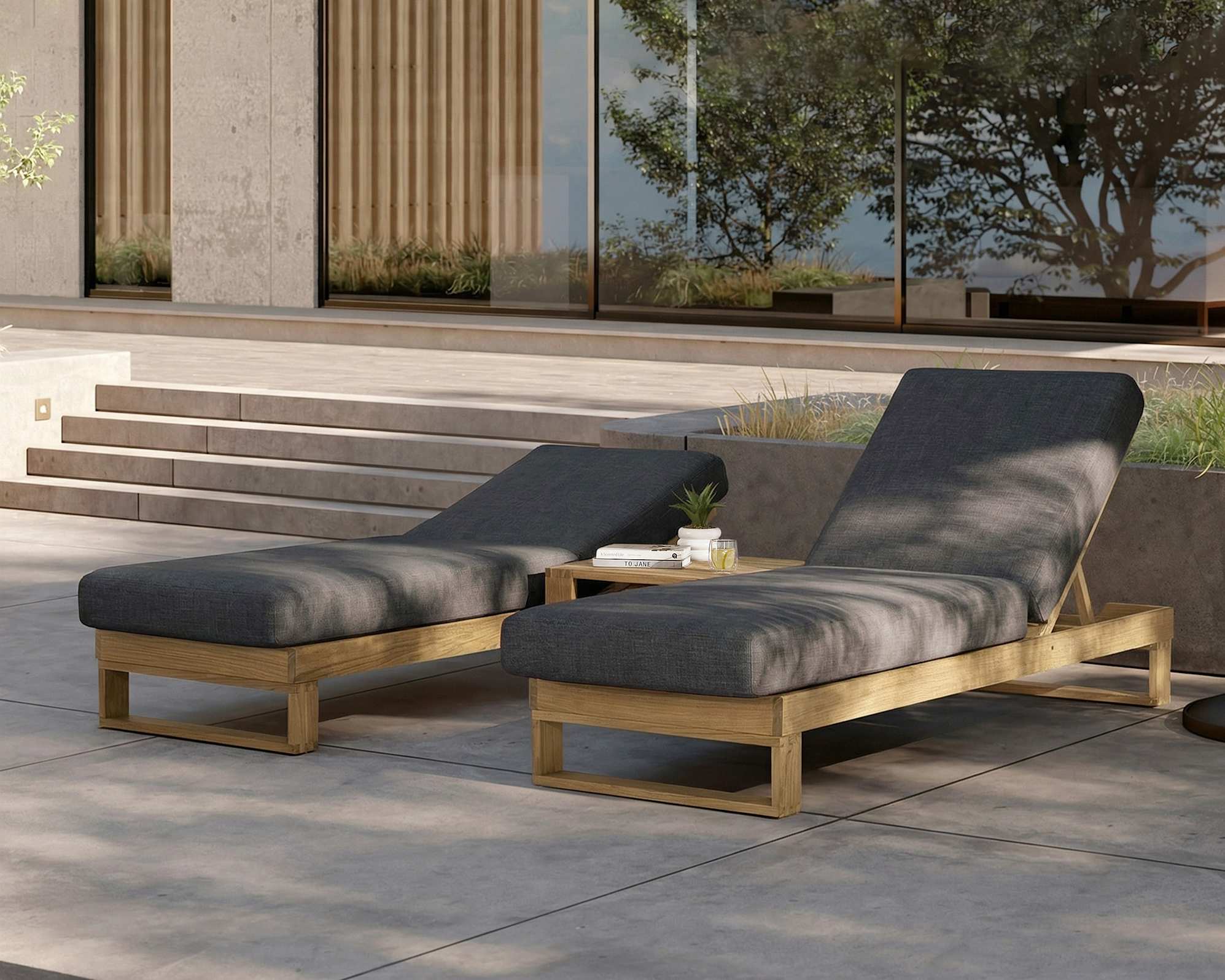 Rio Outdoor Teak Chaise Lounge (Treated Version), Slate lifestyle