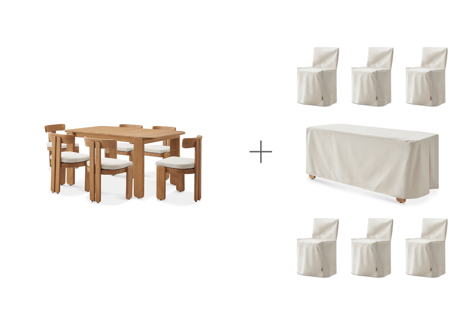 Eden Outdoor Dining Table 63" and 6 Dining Chairs with Ivory Cover, (Sable) Oat