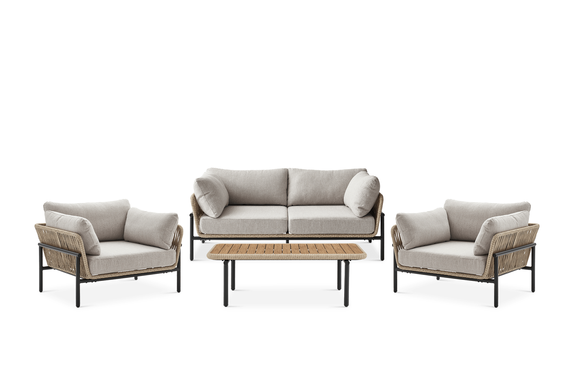 Sierra Garden 2 Seater Sofa, 2 Lounge Chairs & Coffee Table Set, Straw