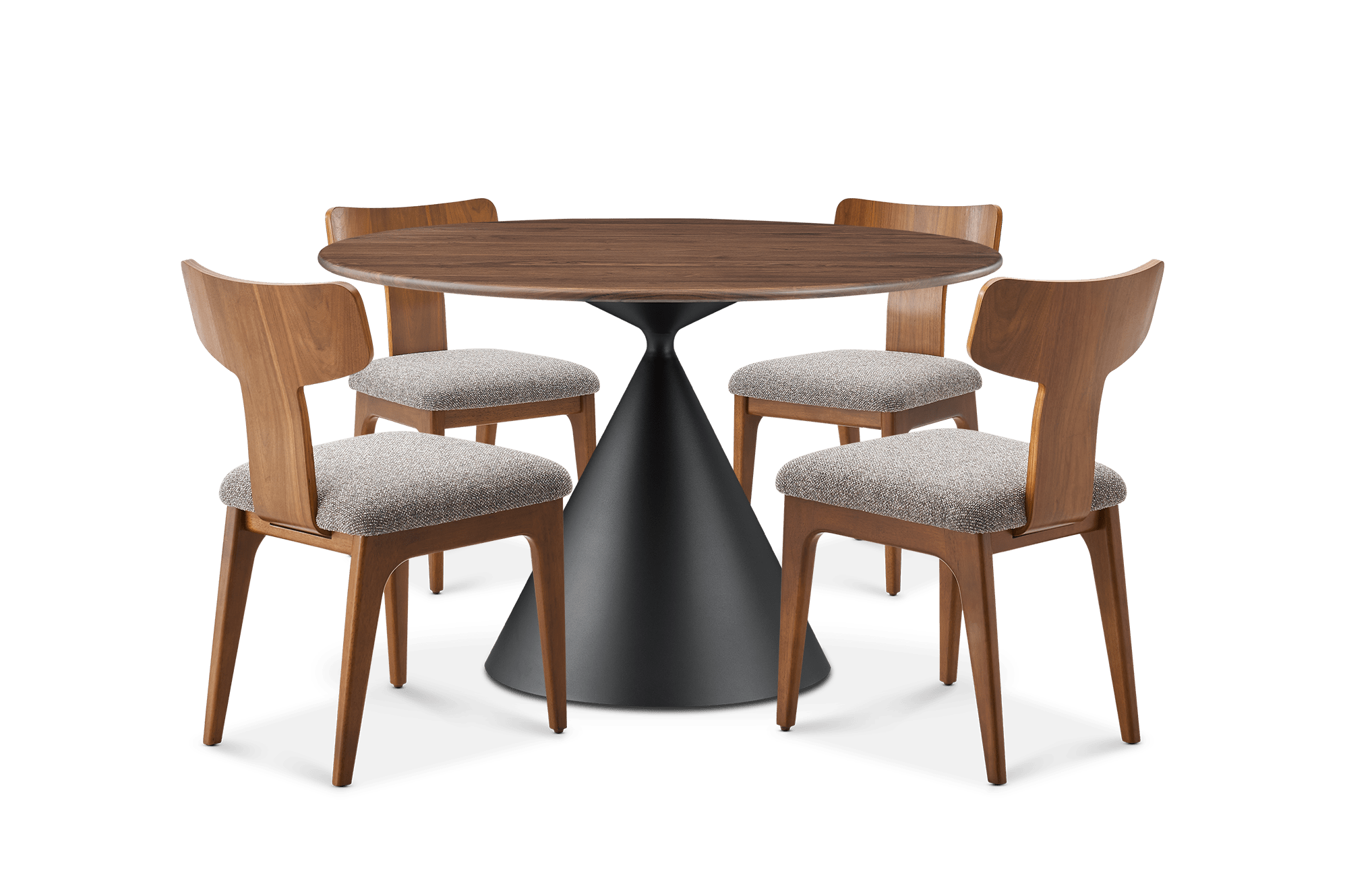 Forma Metal Pedestal Round Dining Table 47.2" with 4 Tavi Wood Back Dining Chairs, (Performance Hugo) Brown (Walnut)