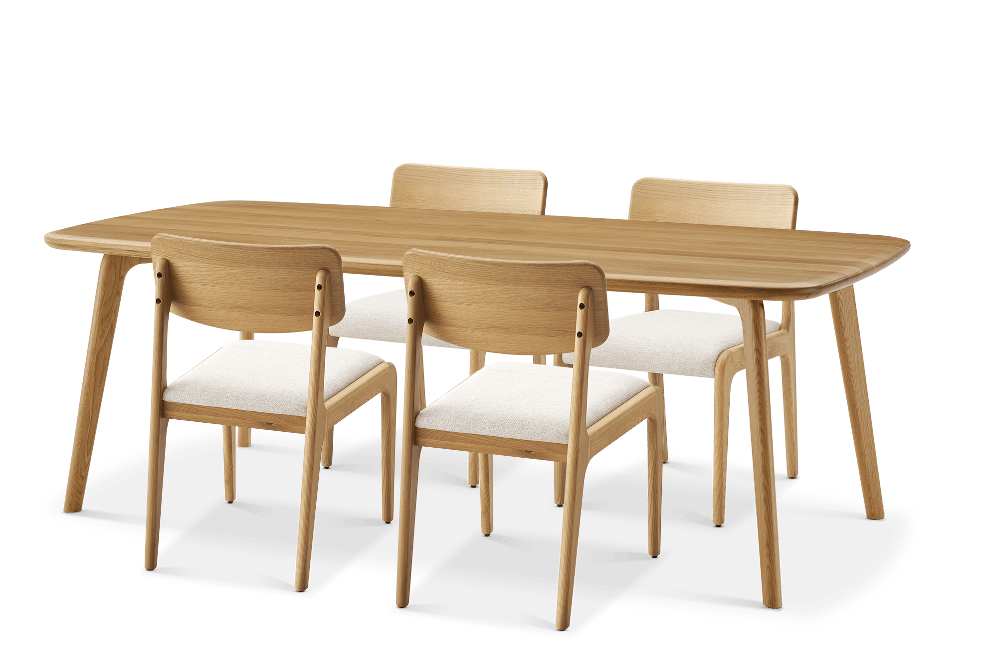 Vincent Dining Table 86.6" with 4 Chairs Set Oak, (Performance Twill) Creamy White