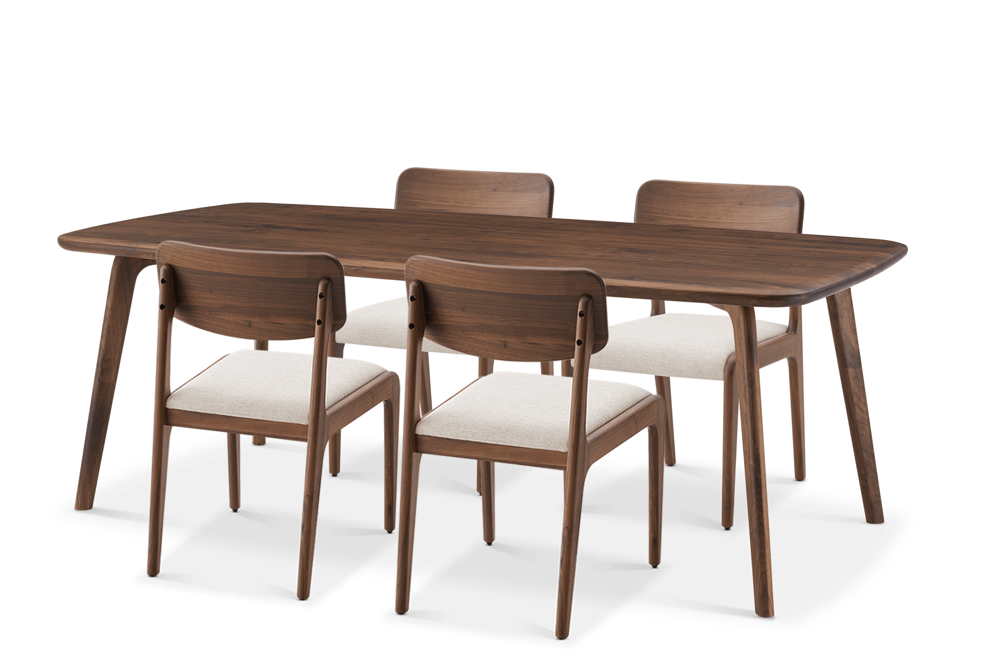 Vincent Dining Table 86.6" with 4 Chairs Set Walnut, (Performance Twill) Creamy White
