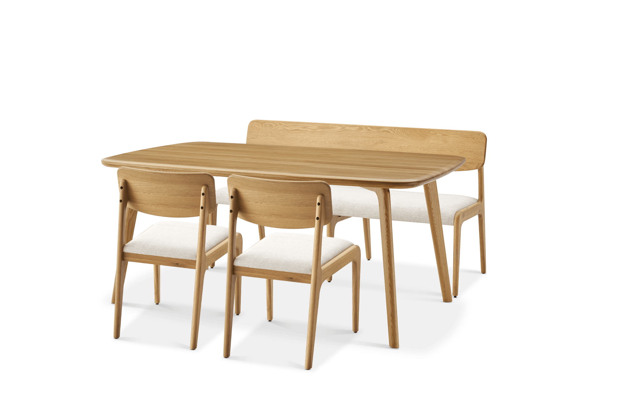Vincent Dining Table 70.9" with 59.1" Bench and 2 Chairs Set Oak, (Performance Twill) Creamy White