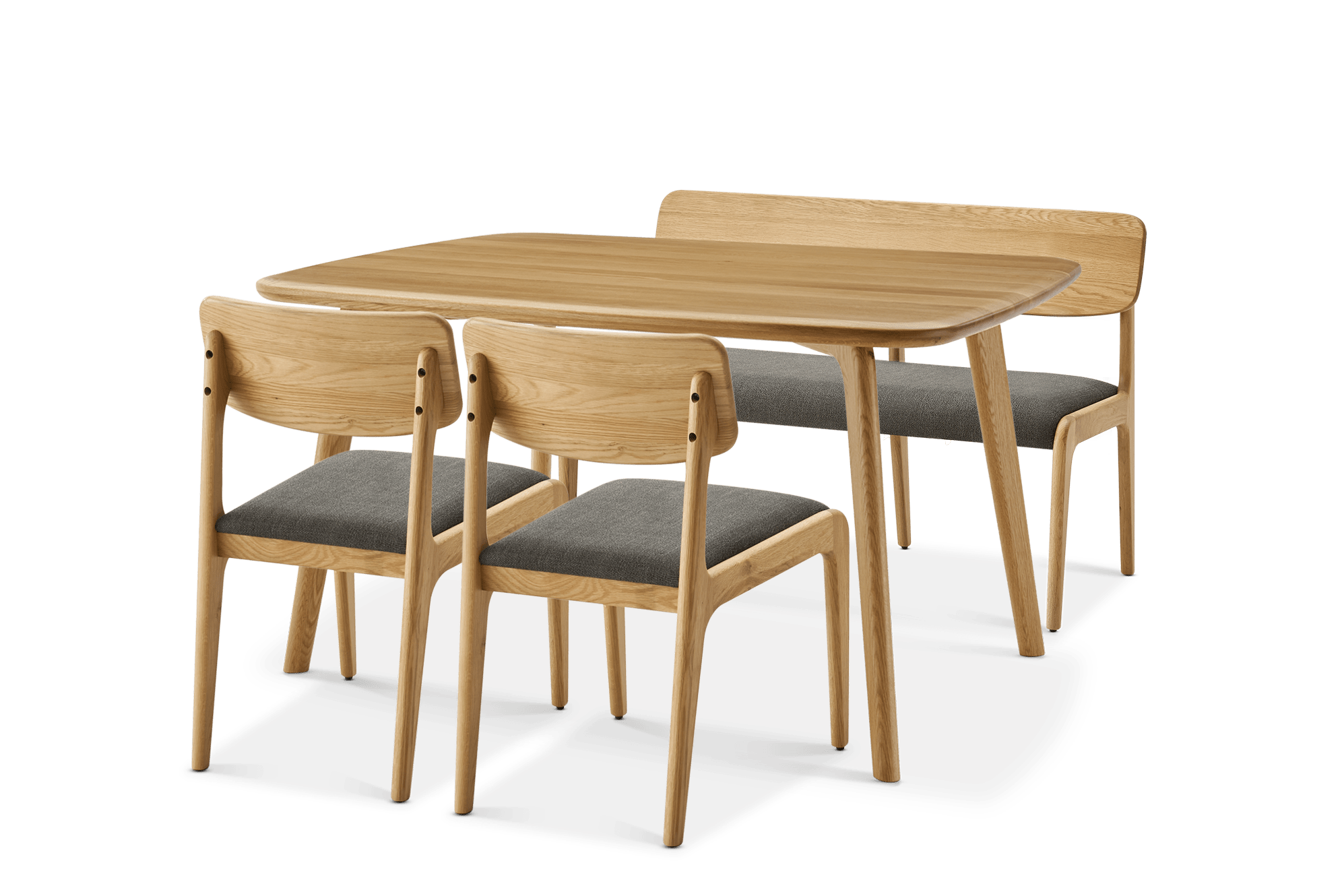 Vincent Dining Table 59.1" with 47.2" Bench and 2 Chairs Set Oak, (Performance Twill) Slate