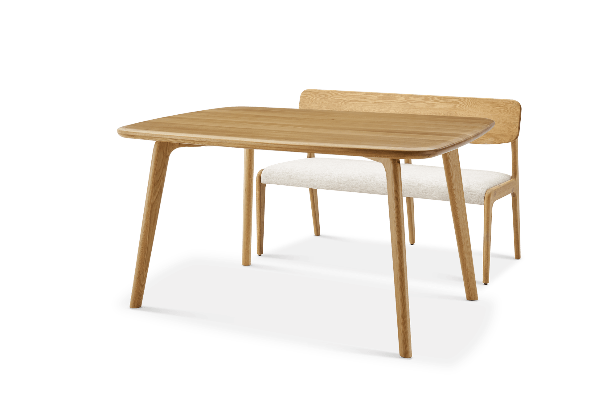 Vincent Dining Table 150cm with 120cm Bench Set Oak, (Performance Twill) Creamy White