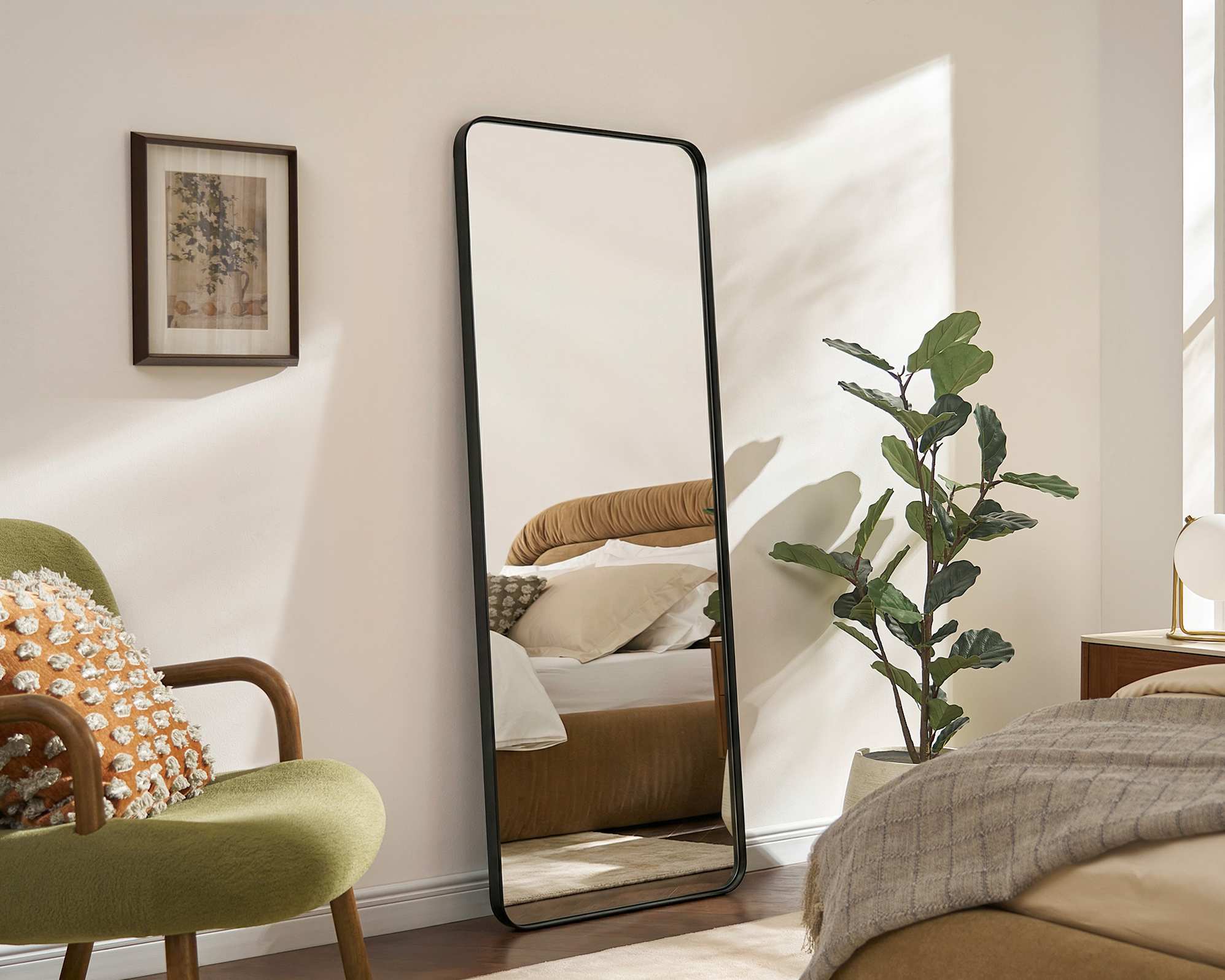 Aria Rounded Rectangle Floor Mirror 76cmW x 180cmH, Black lifestyle