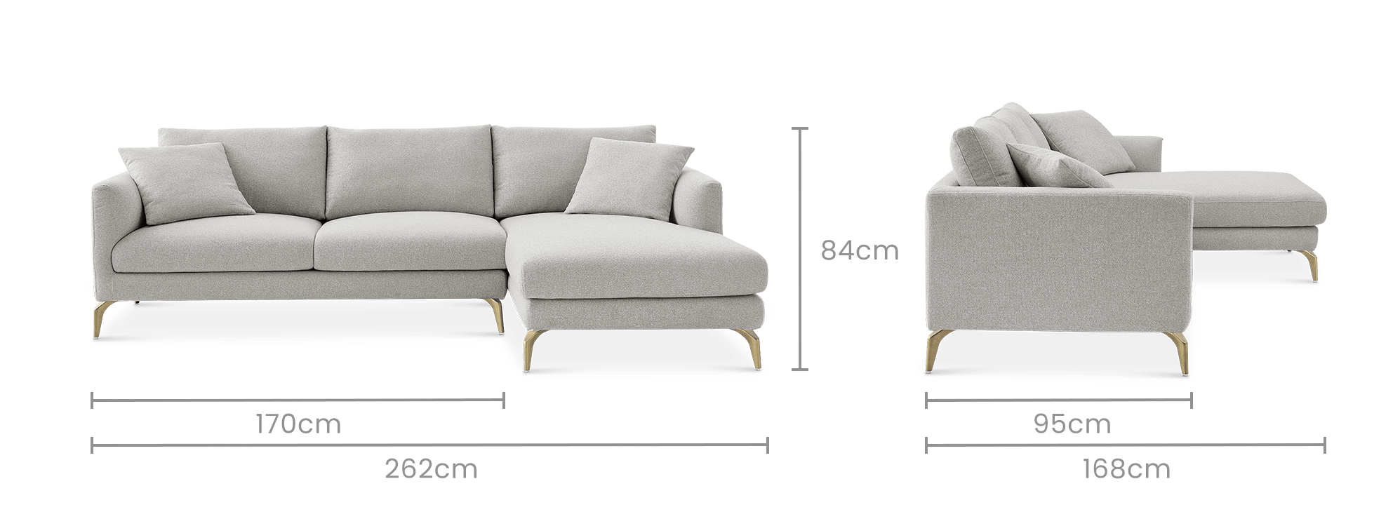 dimension of Lena Performance Fabric Chaise Sectional Sofa