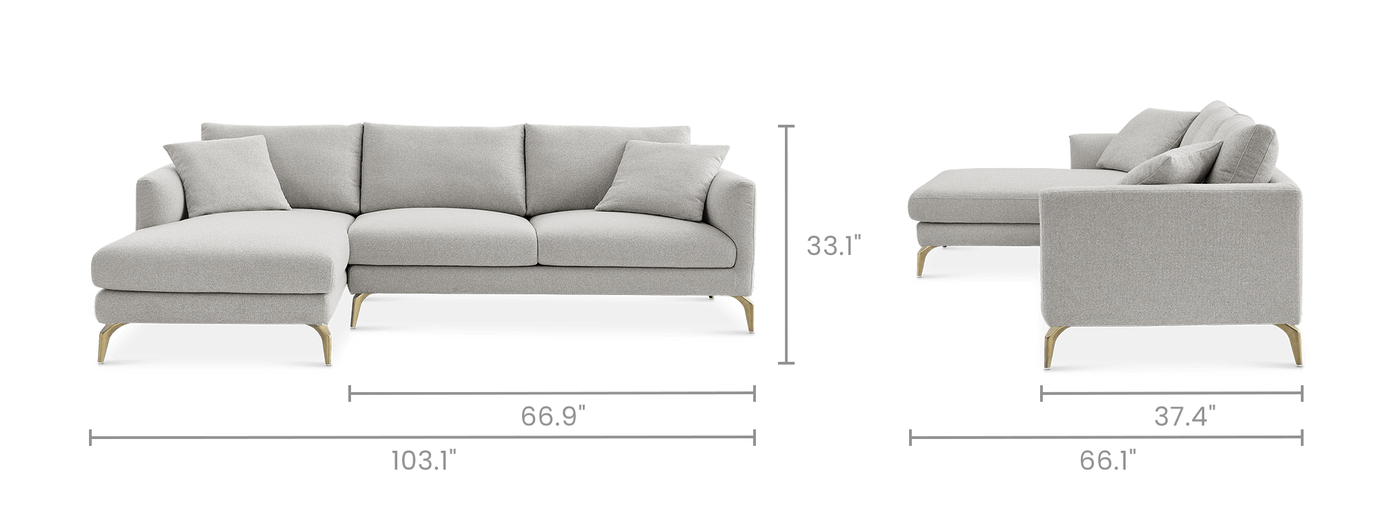 dimension of Lena Performance Fabric Chaise Sectional Sofa