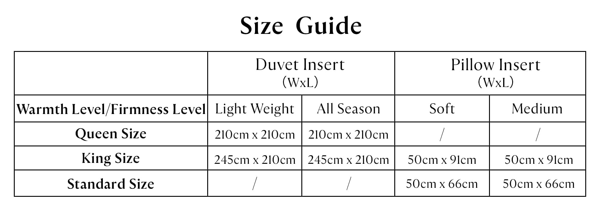 dimension of Lyocell Blended Down Alternative Duvet Insert