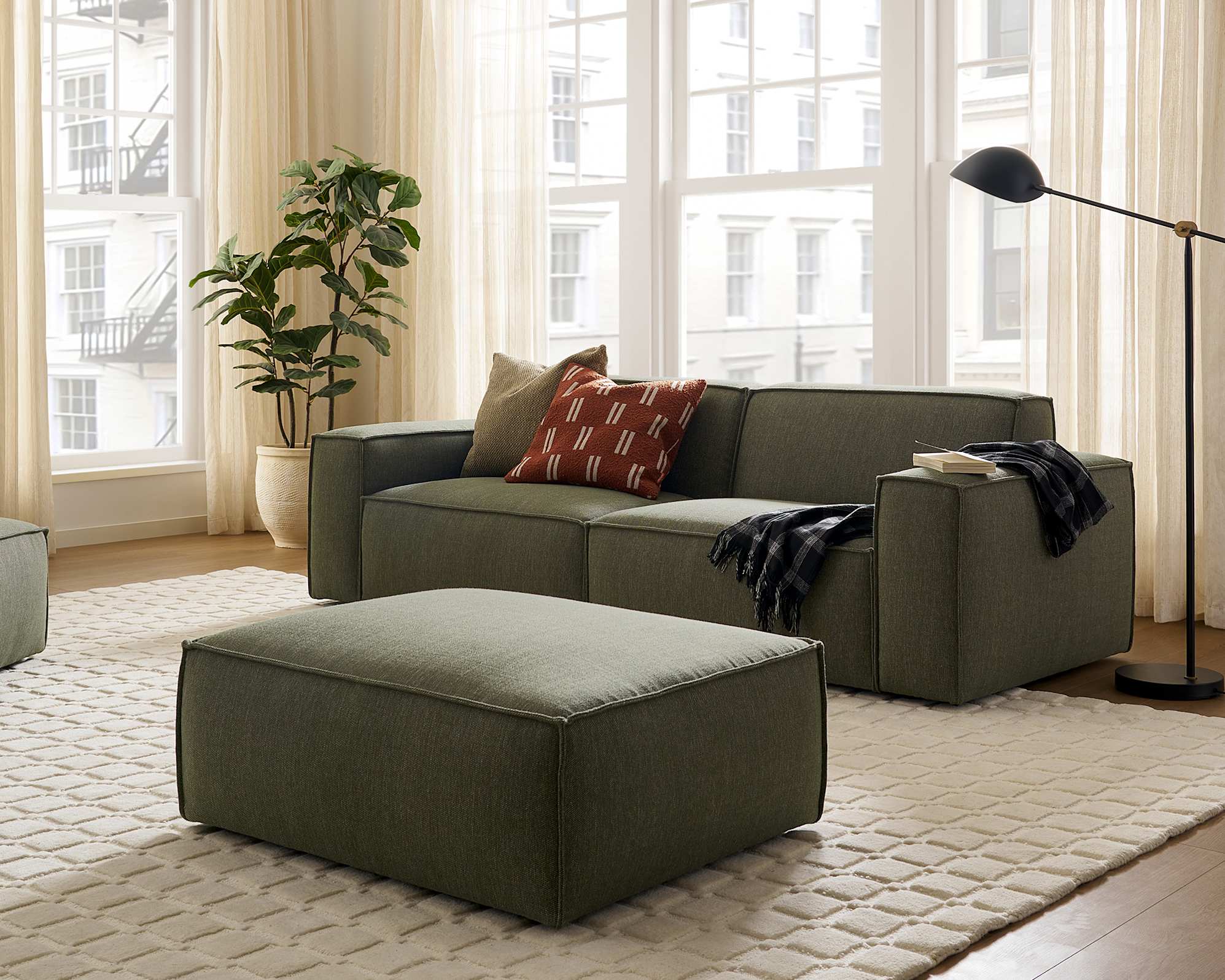 Jonathan 3 Seater Sofa with Ottoman, (Performance Twill) Moss lifestyle