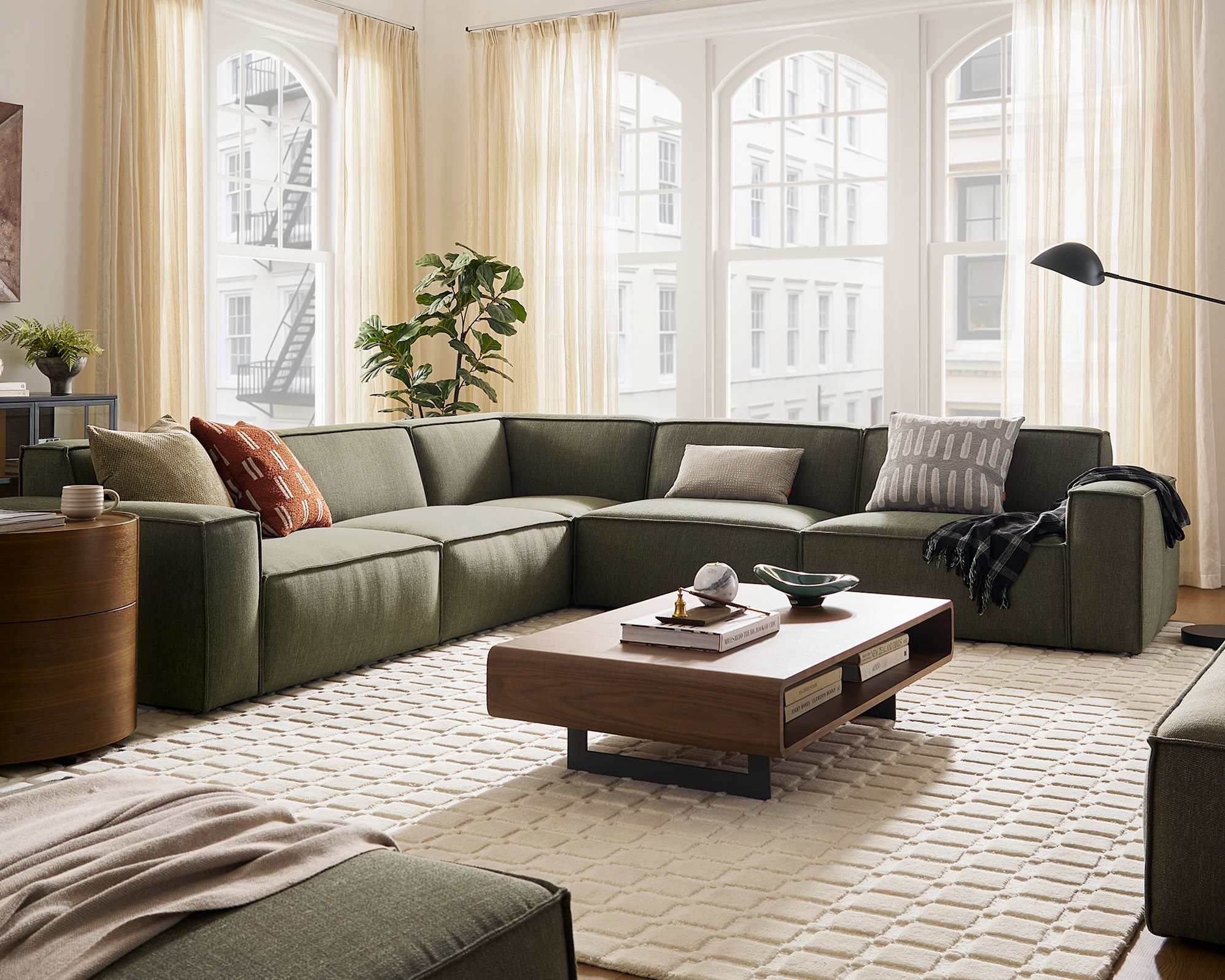 Jonathan L-Shape Sectional Sofa, (Performance Twill) Moss lifestyle