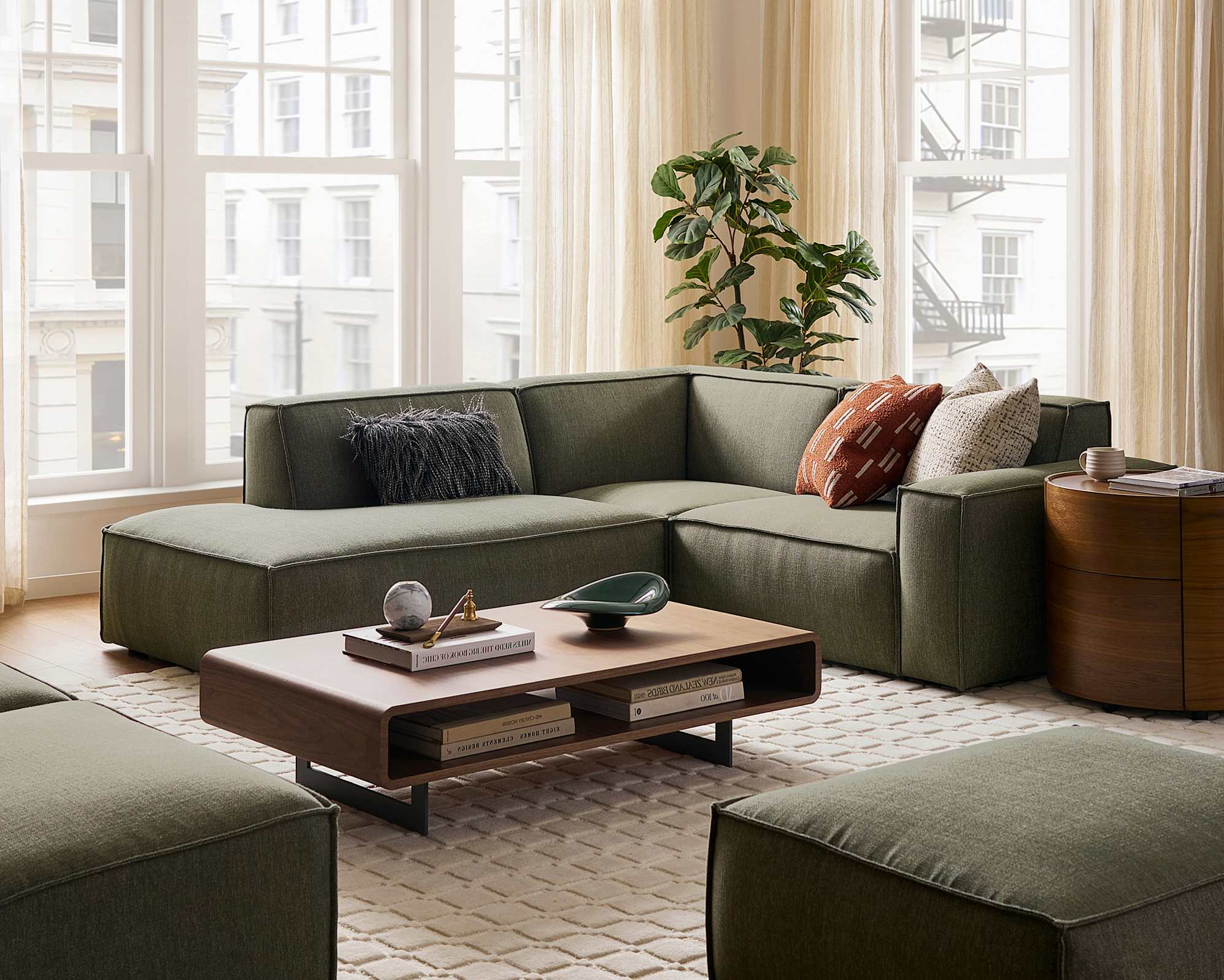 Jonathan Side Chaise Sectional Sofa Left Facing, (Performance Twill) Moss lifestyle