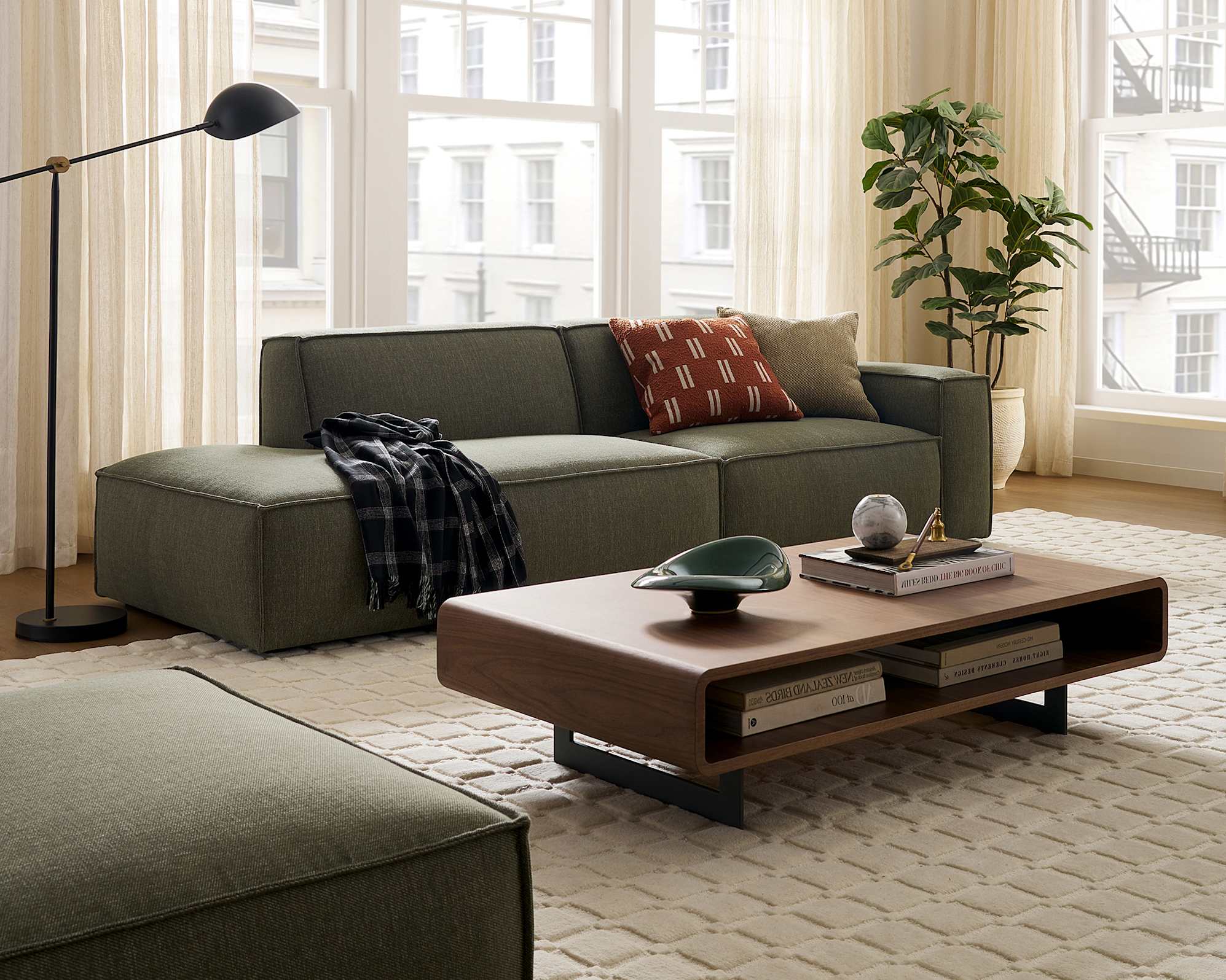 Jonathan Side Chaise Sofa Left Facing, (Performance Twill) Moss lifestyle