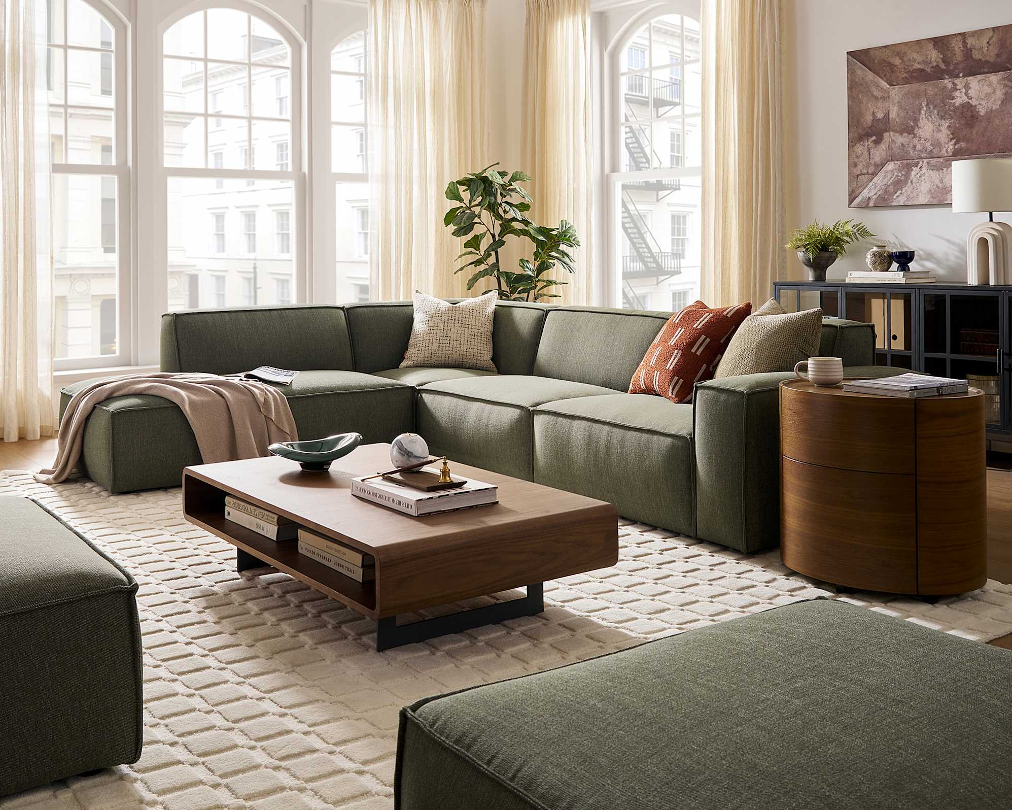 Jonathan Extended Side Chaise Sectional Sofa Left Facing, (Performance Twill) Moss lifestyle