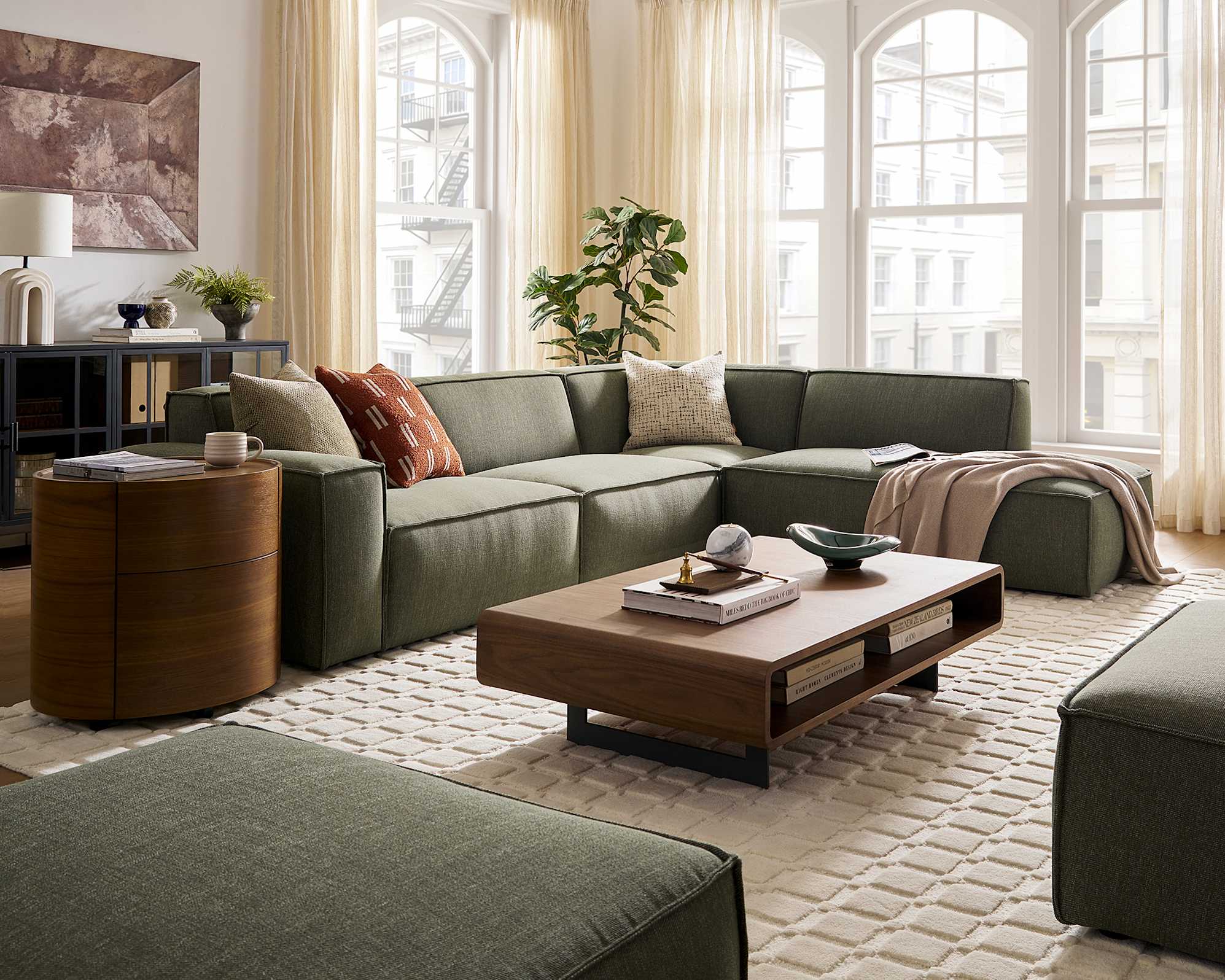 Jonathan Extended Side Chaise Sectional Sofa Right Facing, (Performance Twill) Moss lifestyle