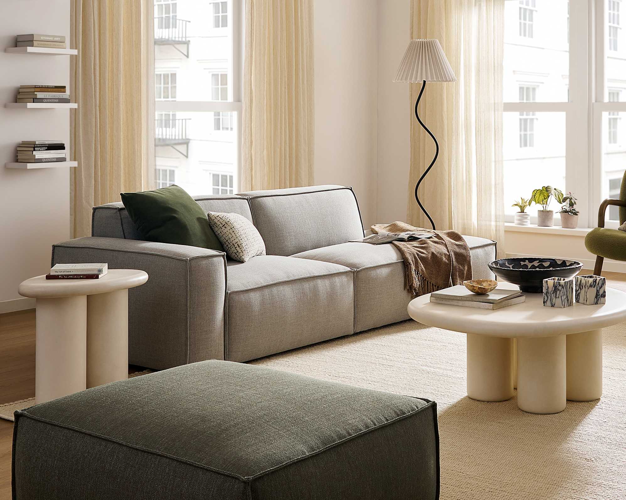 Jonathan Side Chaise Sofa Right Facing with Footstool, (Performance Twill) Dove Grey lifestyle